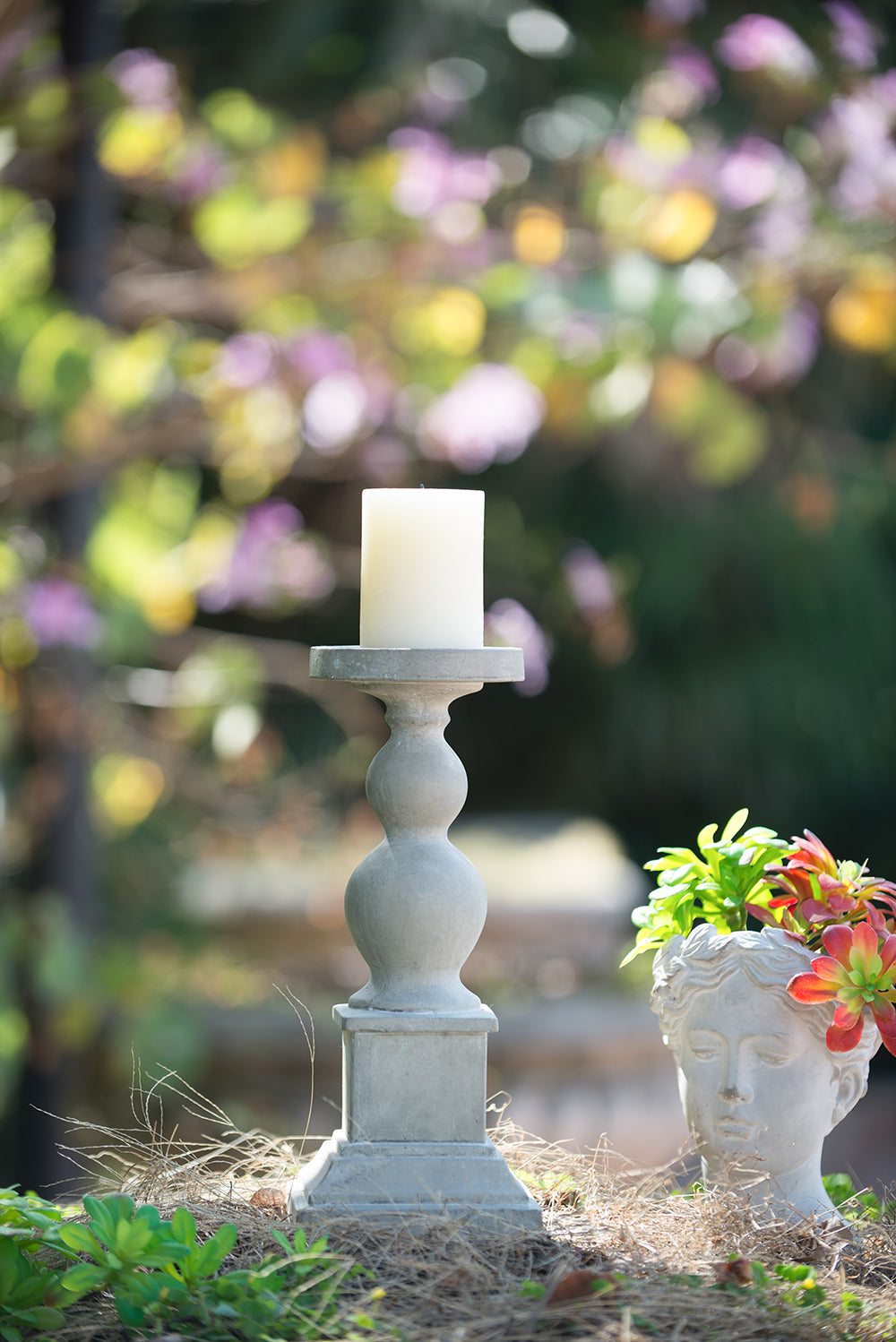 Cement pillar candle holder small