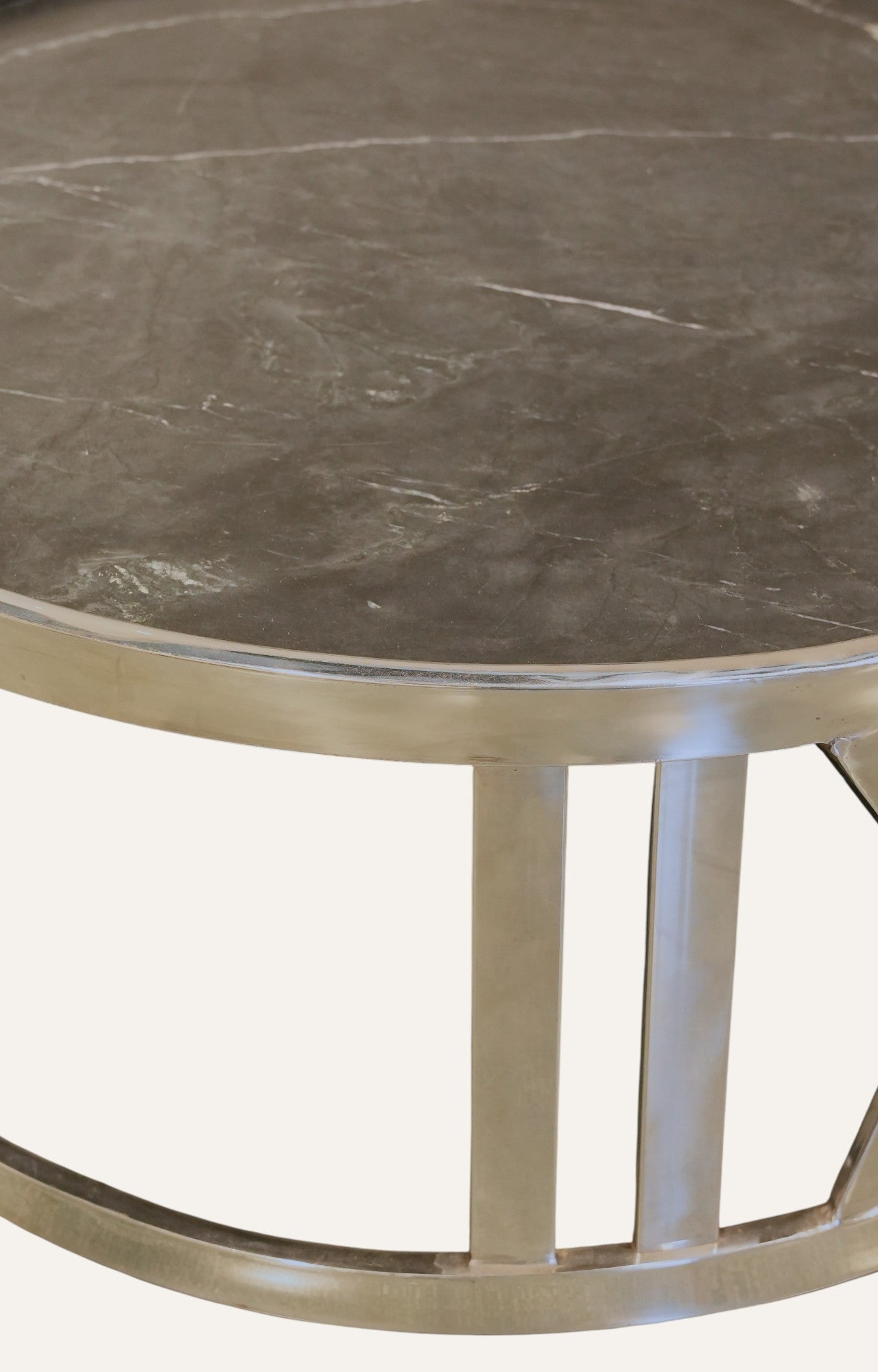 Round Black Marble Coffee Table with Metal Base
