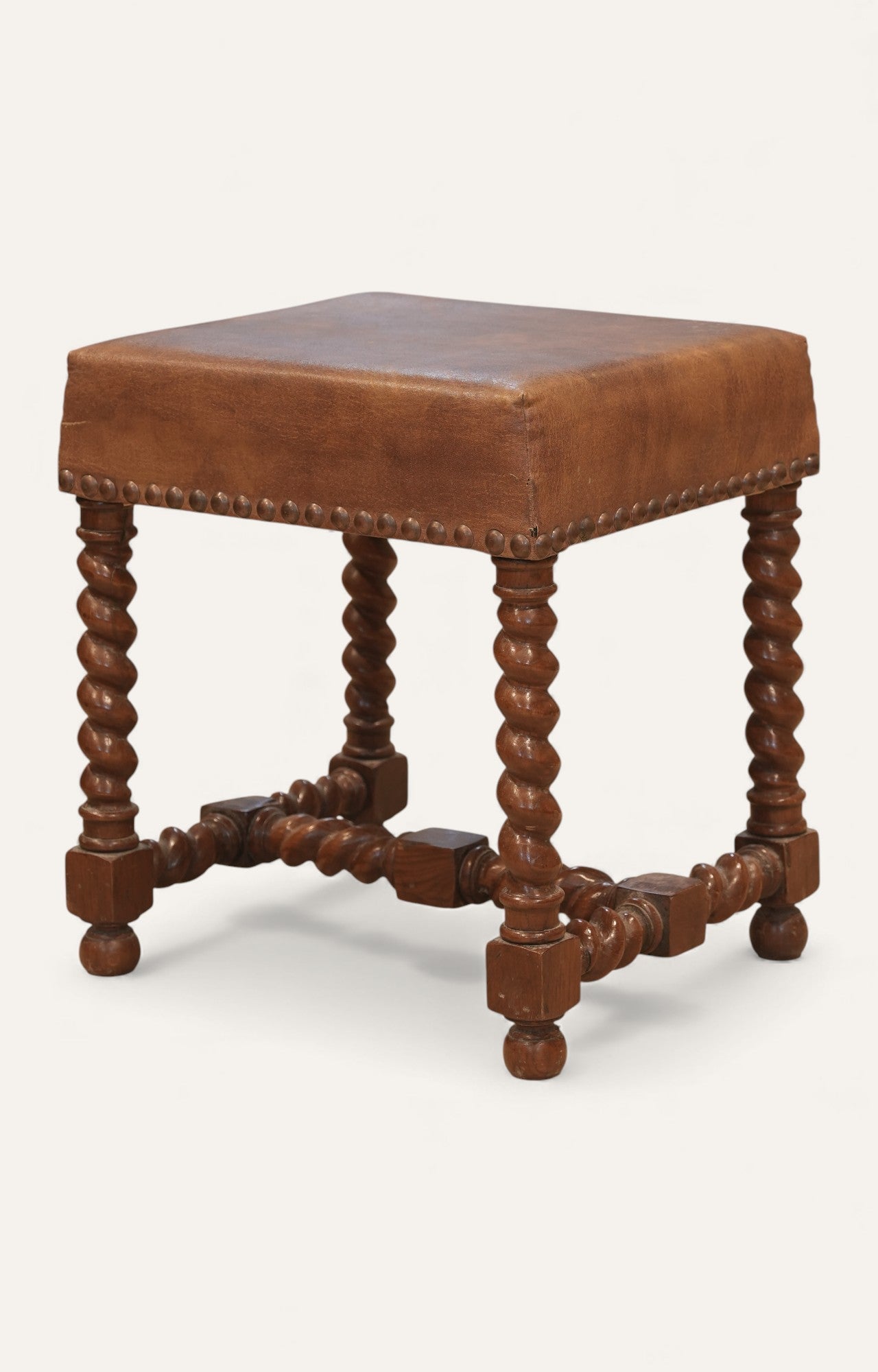 Vintage Leather-Topped Bobbin Stool