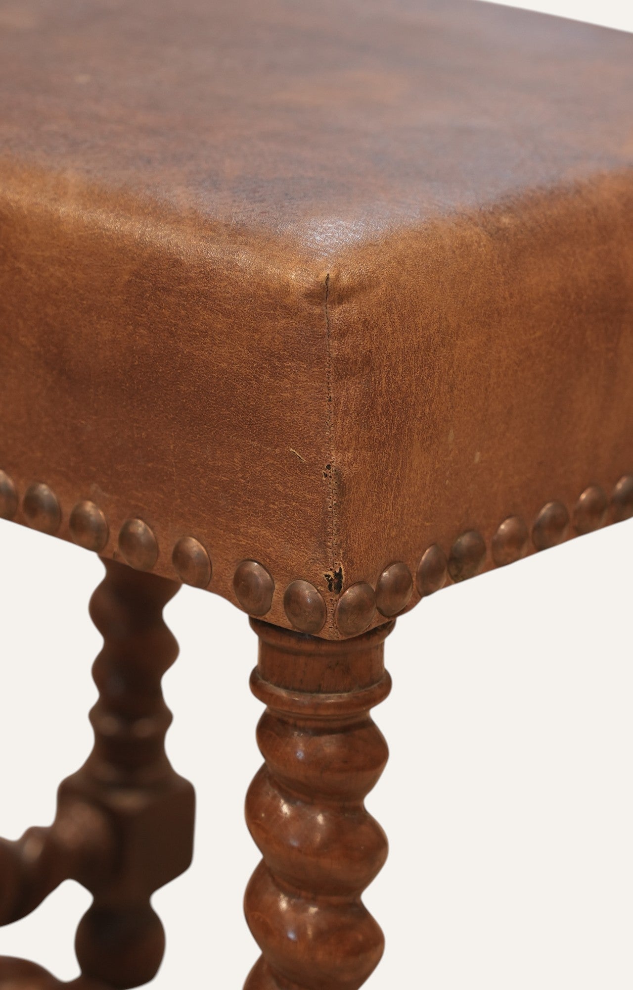 Vintage Leather-Topped Bobbin Stool