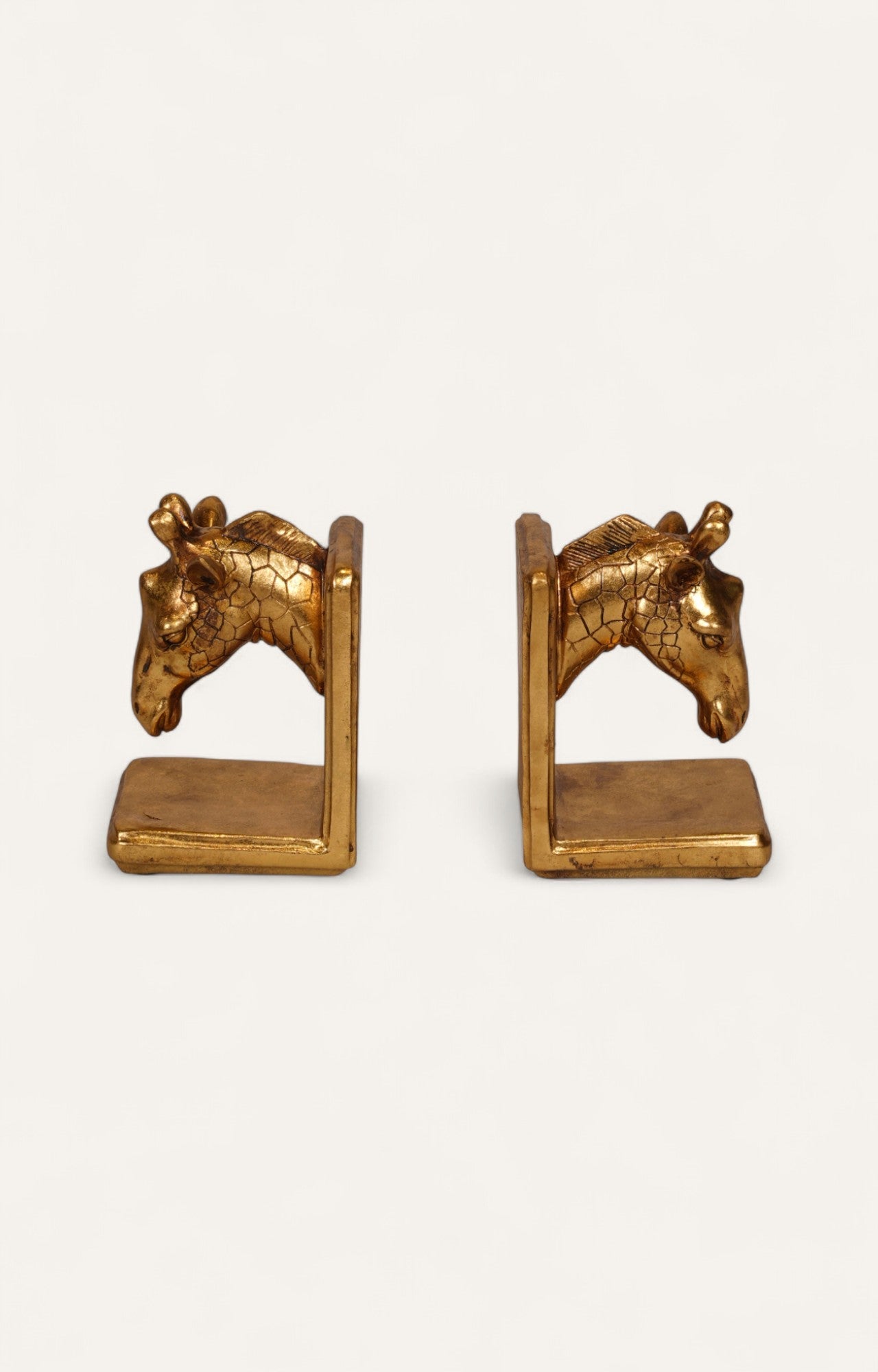 Antique Gold Resin Giraffe Bookend Set