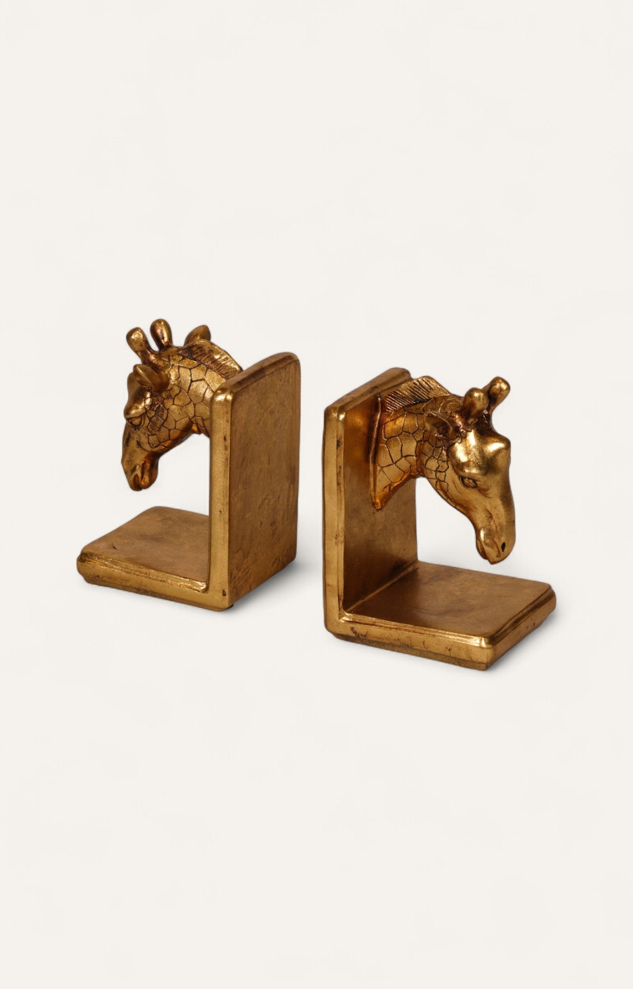 Antique Gold Resin Giraffe Bookend Set