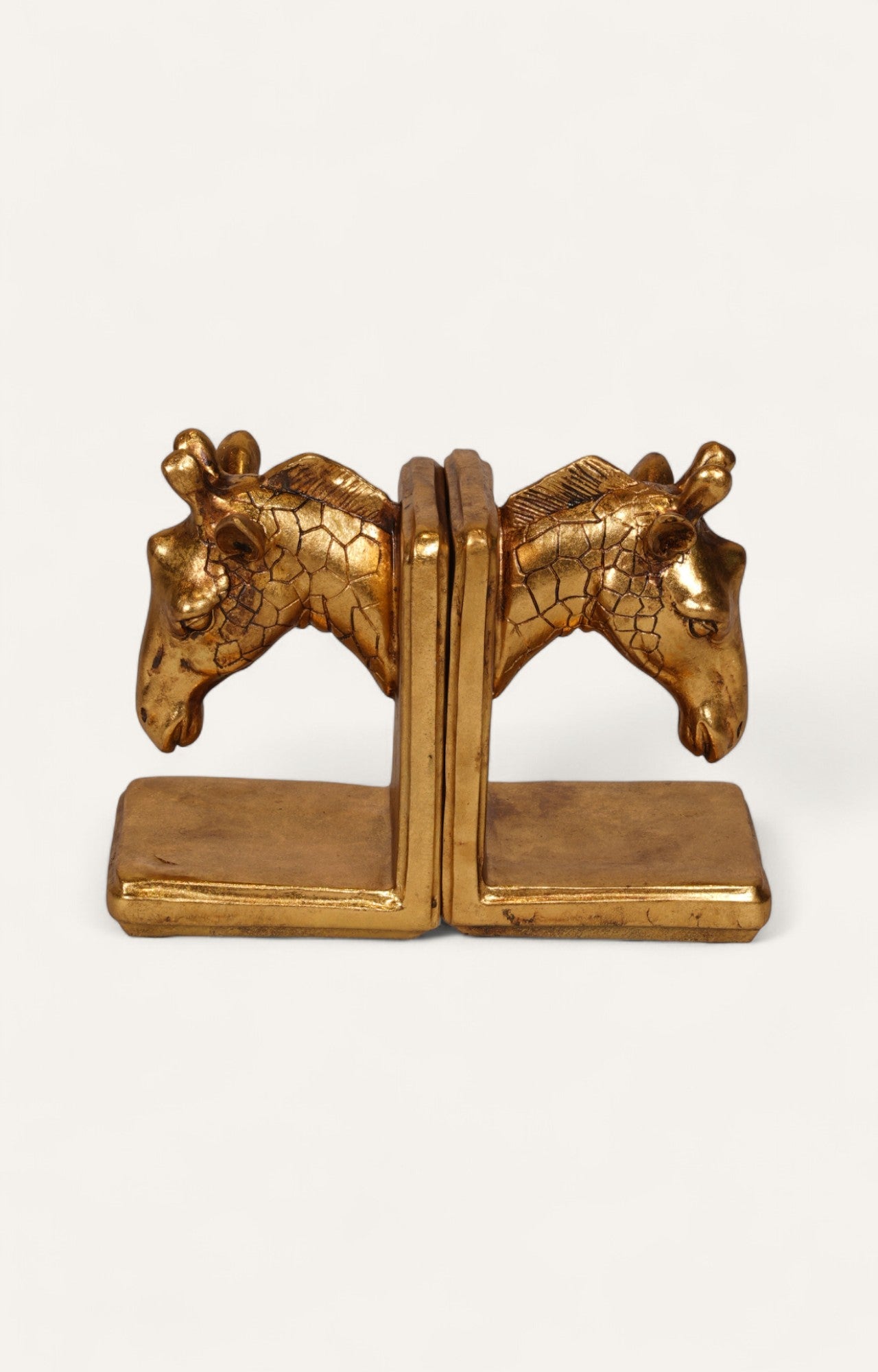 Antique Gold Resin Giraffe Bookend Set