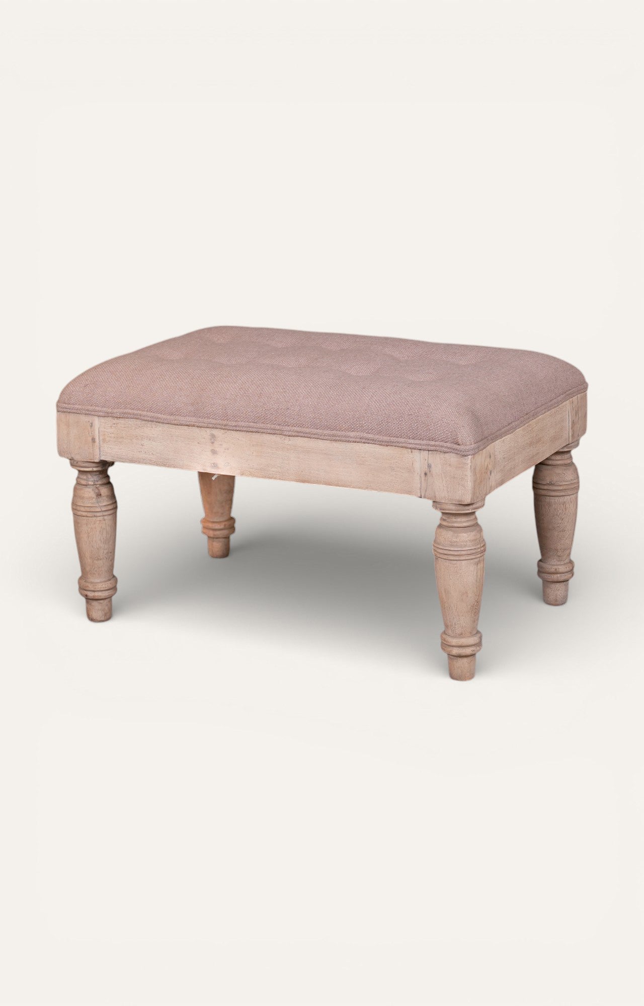 Vintage Taupe Upholstered Stool with Turned Legs