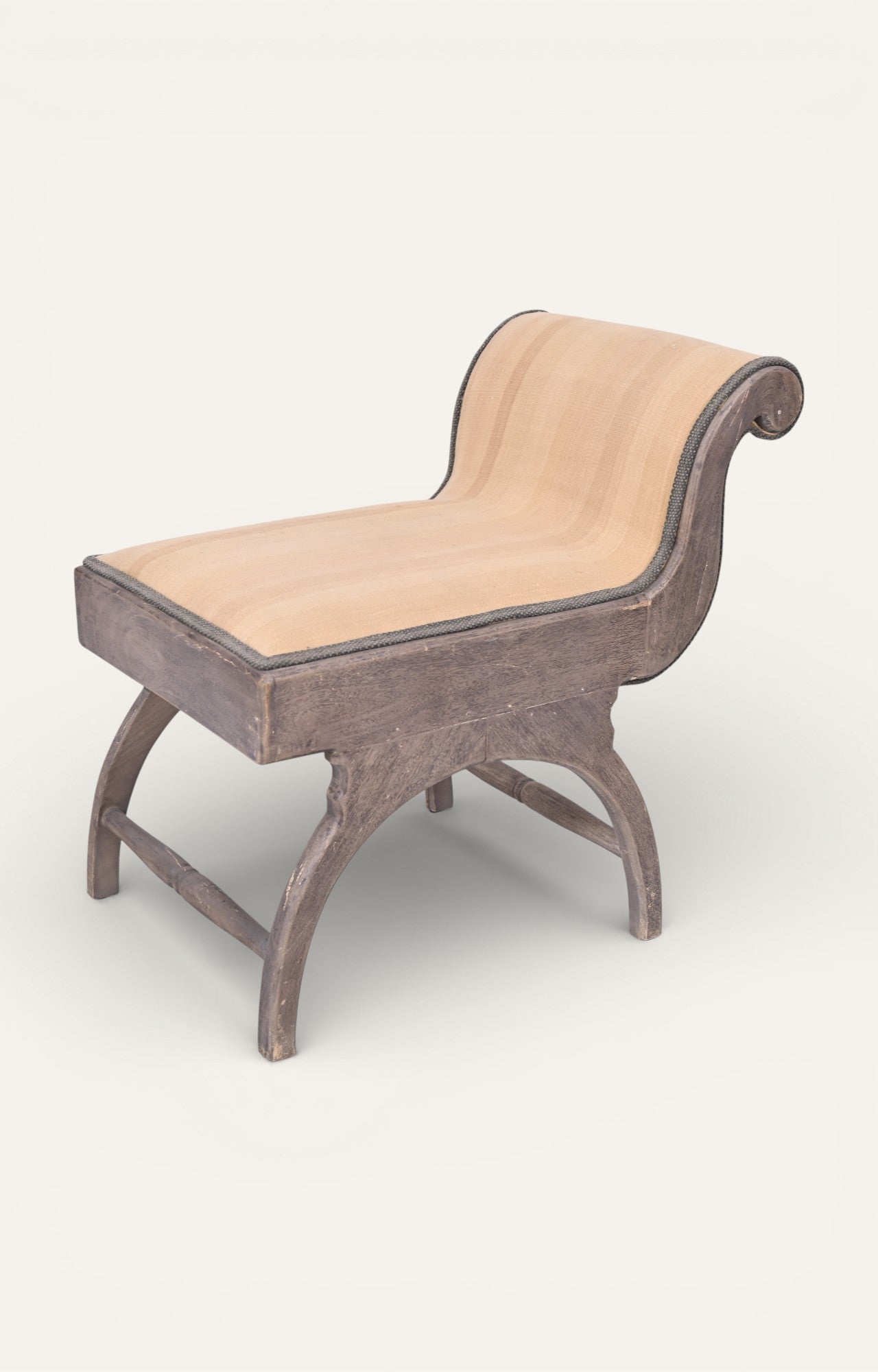 Vintage Scroll-Arm Camelback Stool