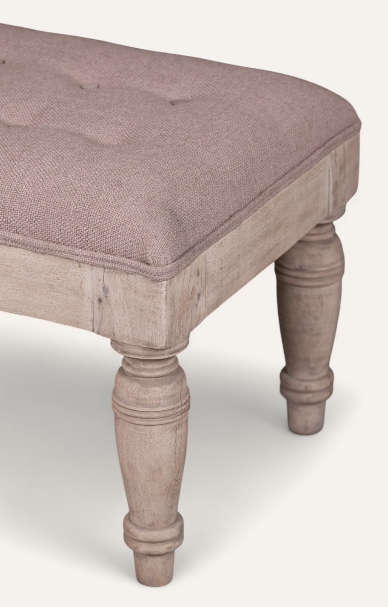 Vintage Taupe Upholstered Stool with Turned Legs
