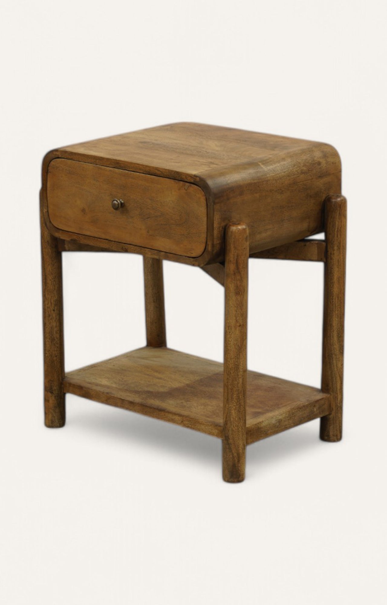 Curvy Oak Bedside Table with Drawer in Natural Finish