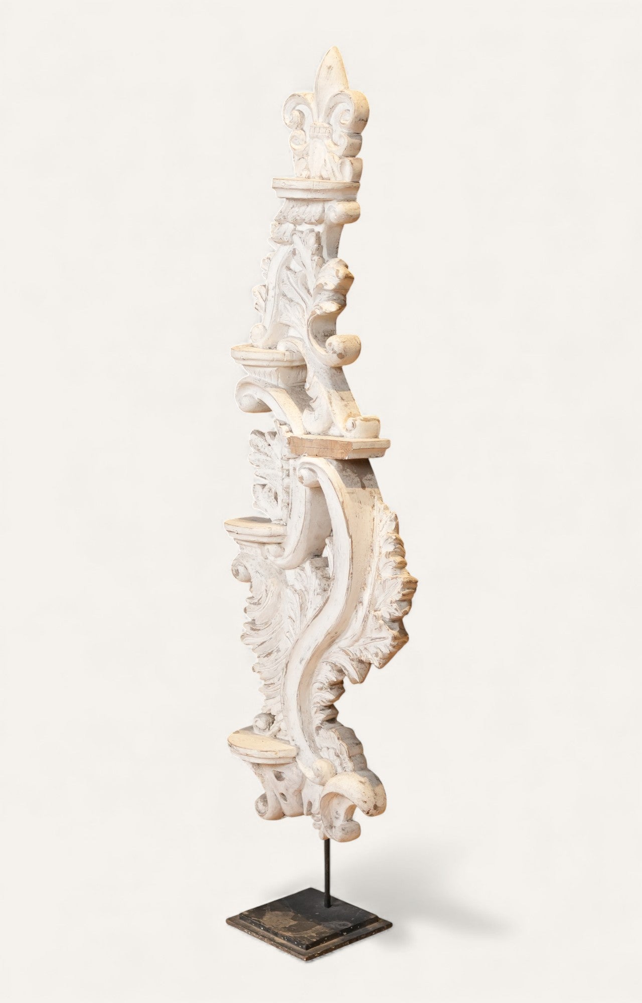 Antique White Ornate Column Fragment on Stand