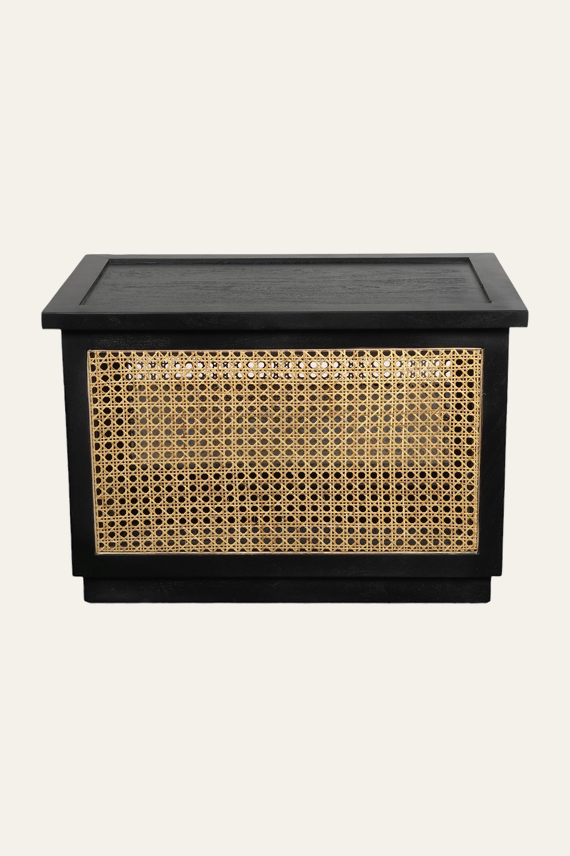 Modern Black Bedside Table with Cane Panels