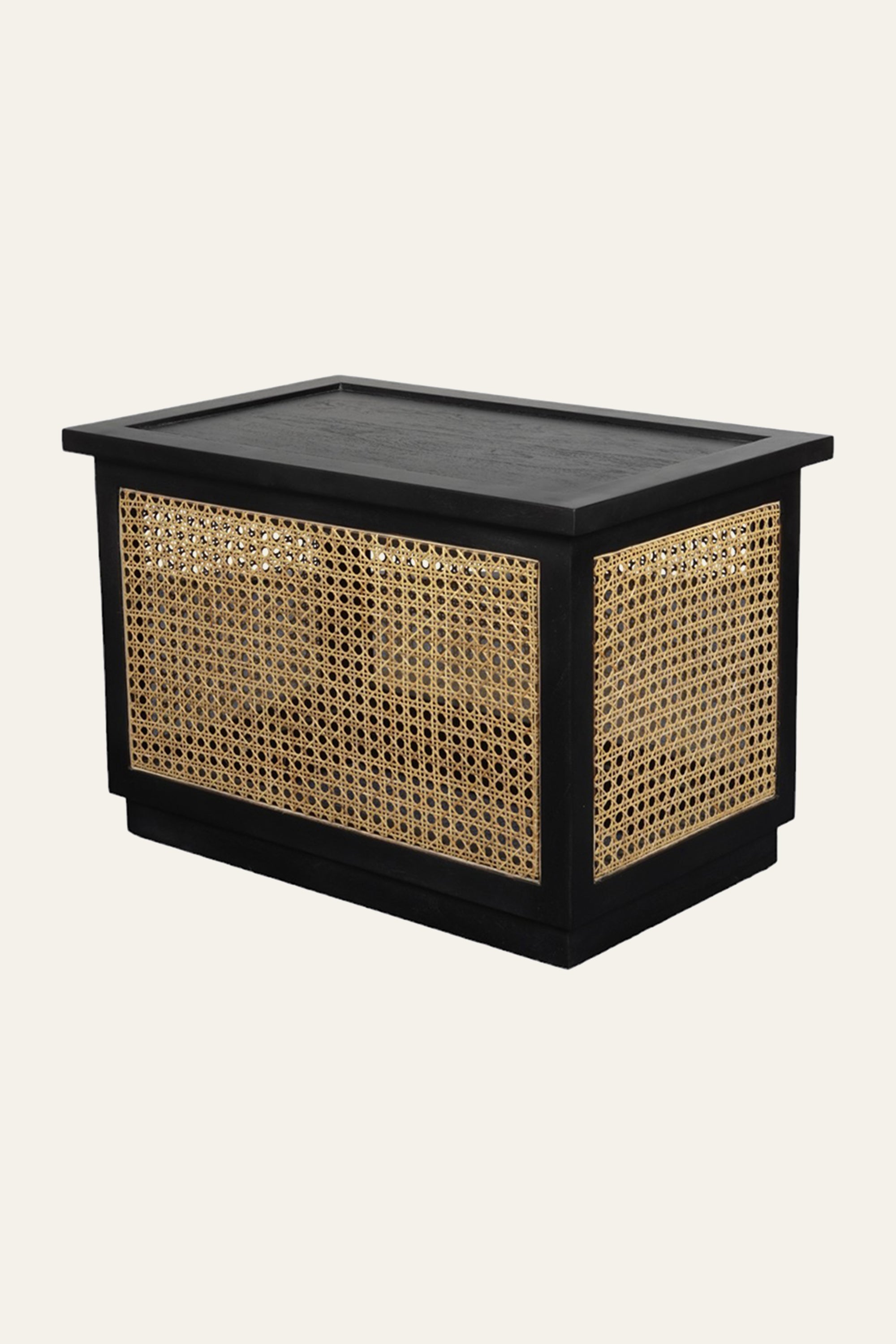 Modern Black Bedside Table with Cane Panels