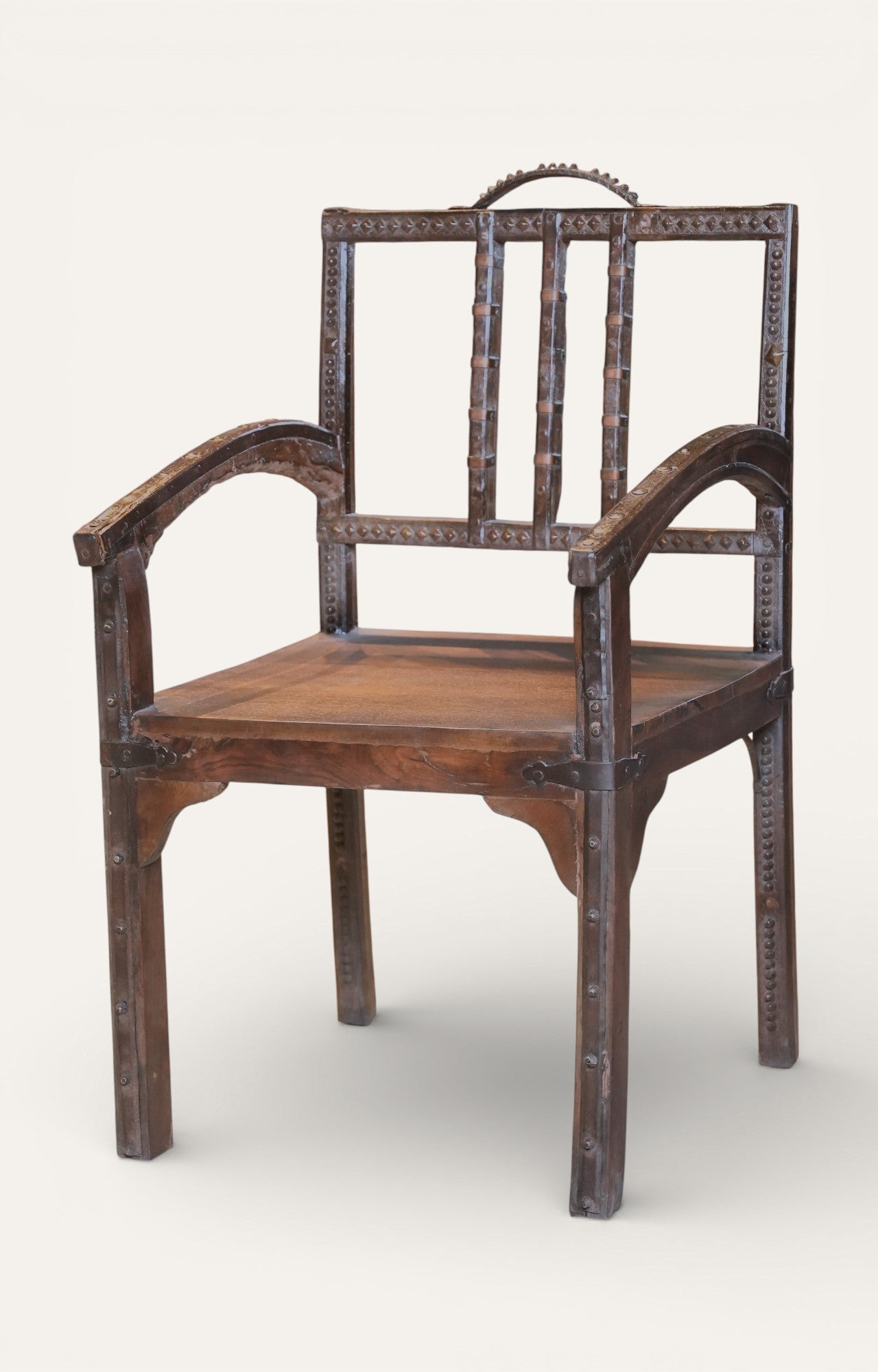 Handcrafted Vintage Wooden Armchair with Carved Detailing