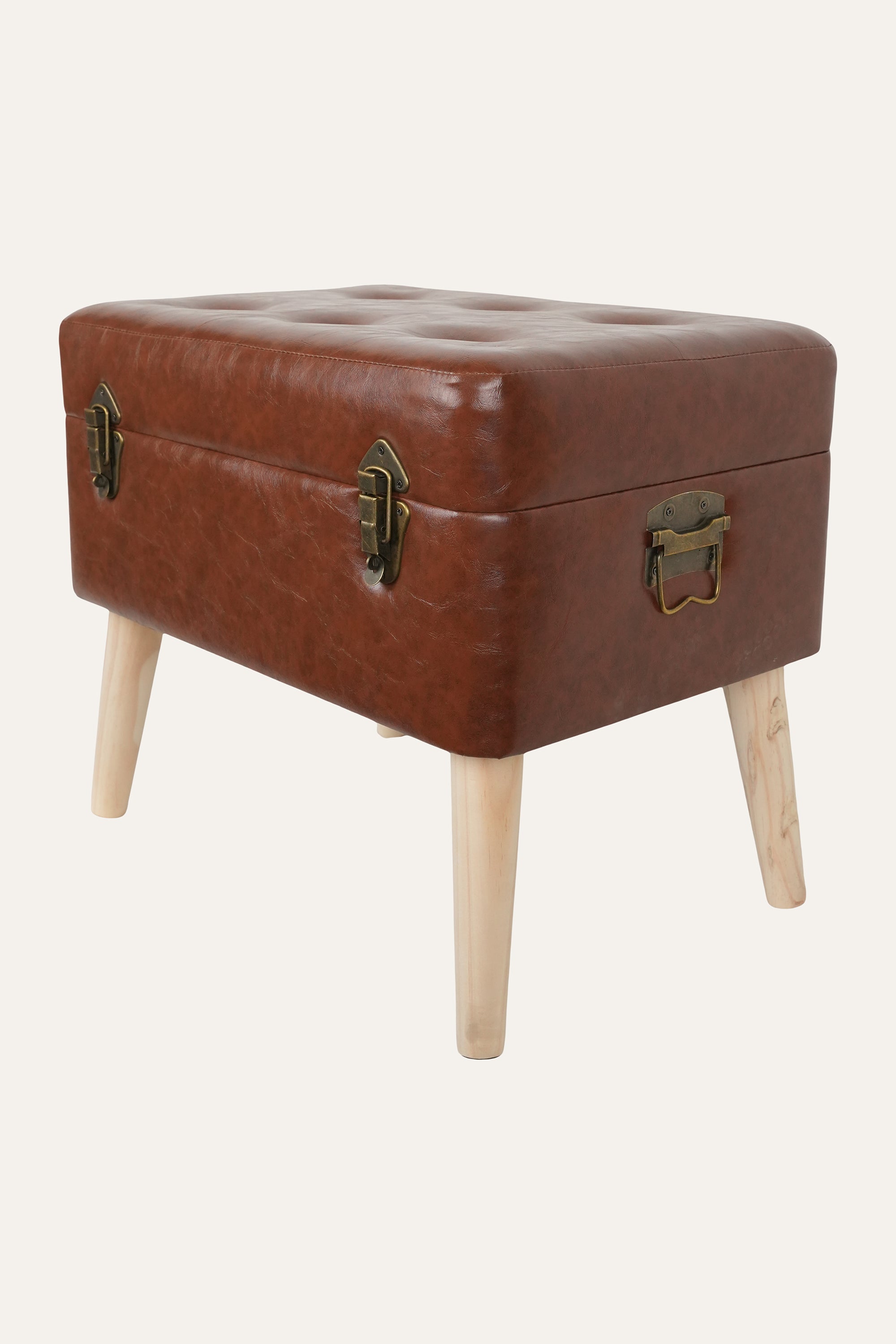 Tan Tufted PU Ottoman Stool – Large