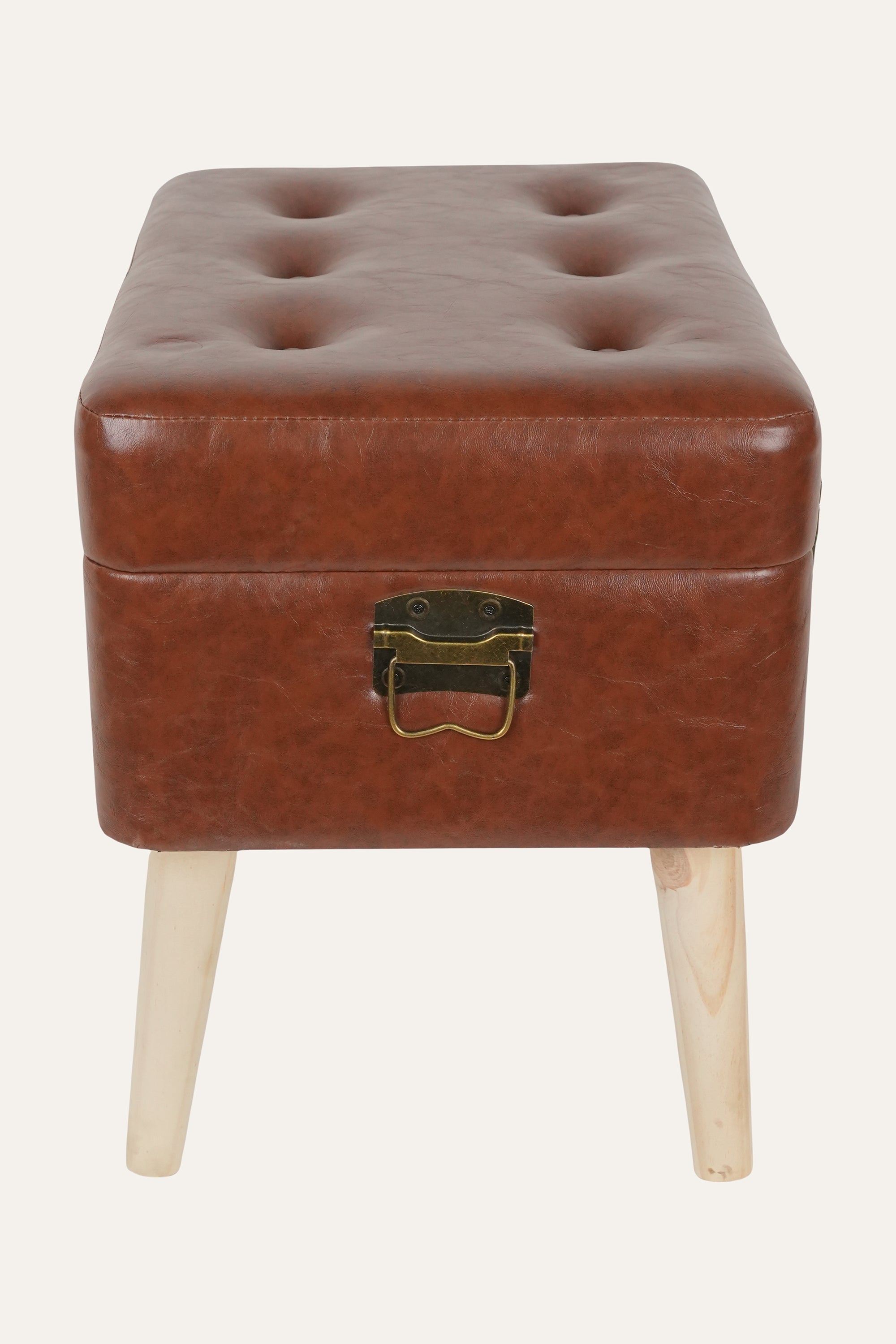 Tan Tufted PU Ottoman Stool – Large