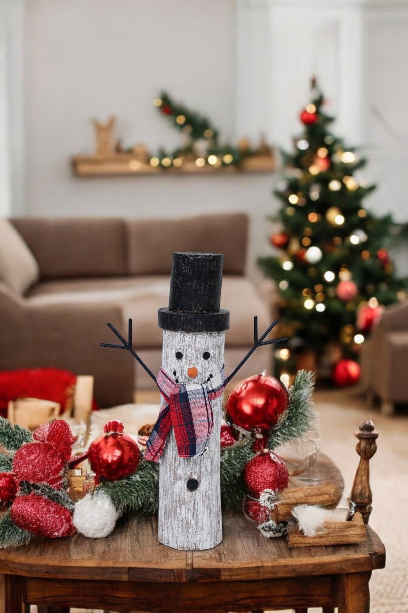 Jolly Log Snowman Decor