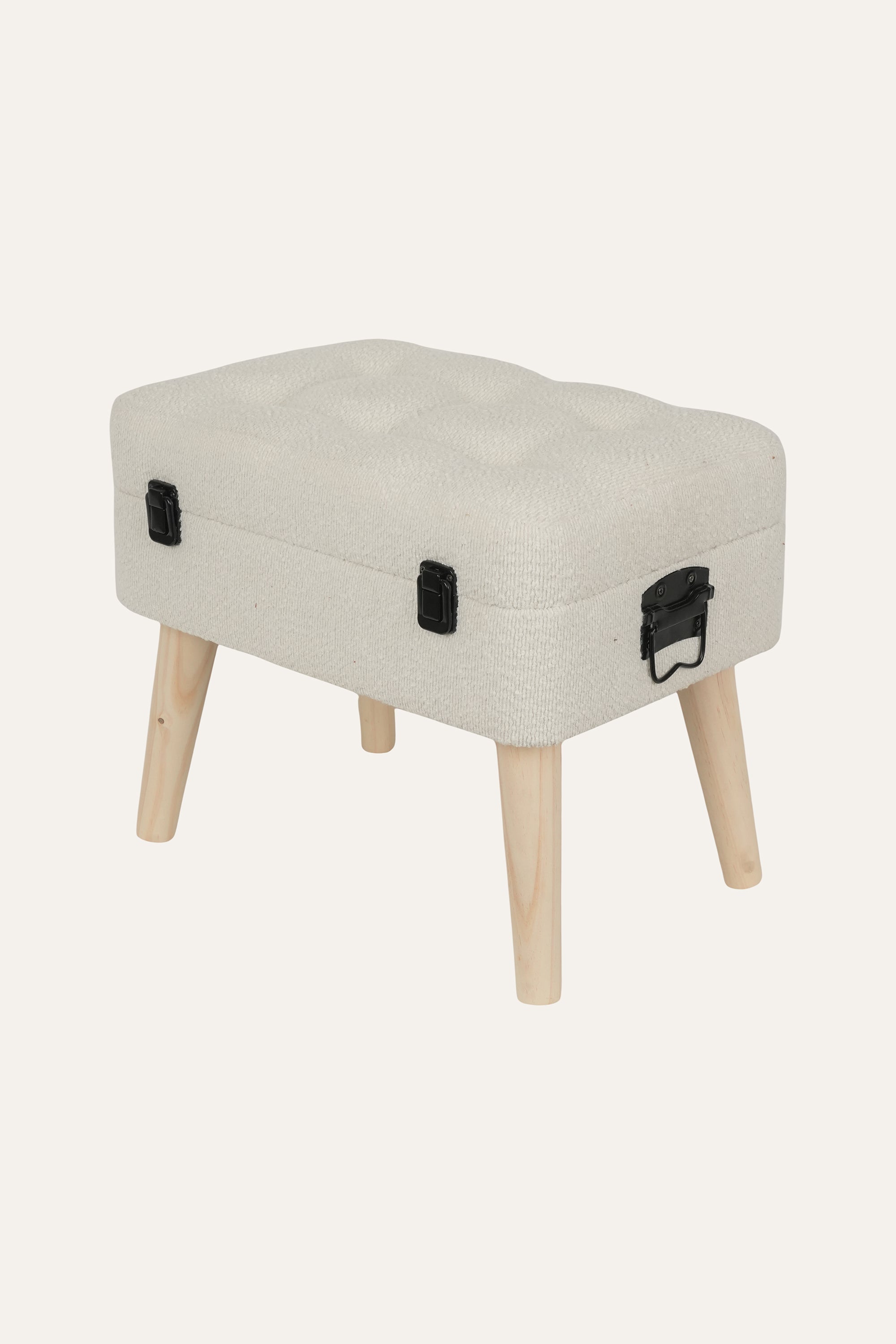 Cream Tufted Flannel Ottoman Stool – Small