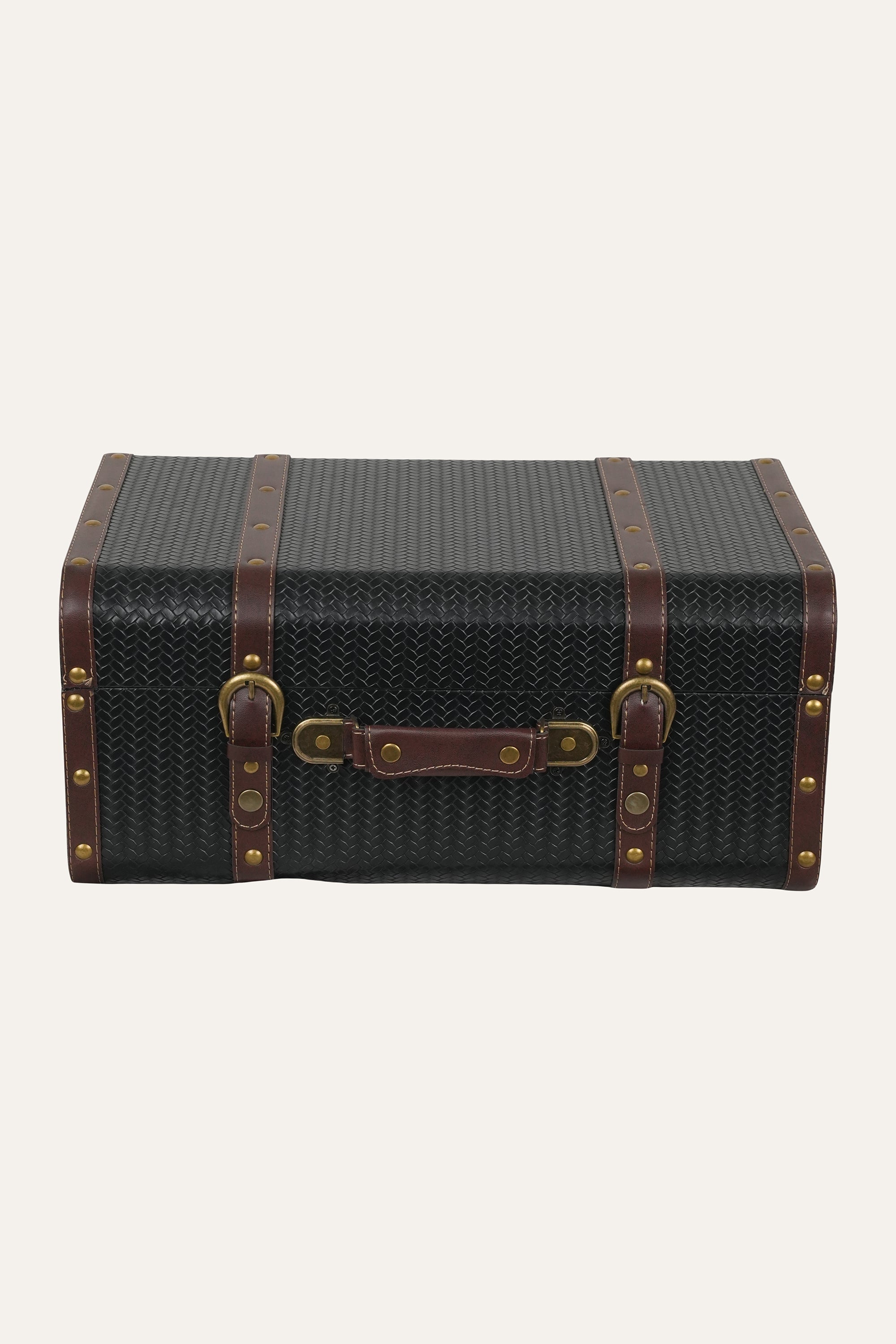 Black Herringbone Trunk Style Storage Box - Medium