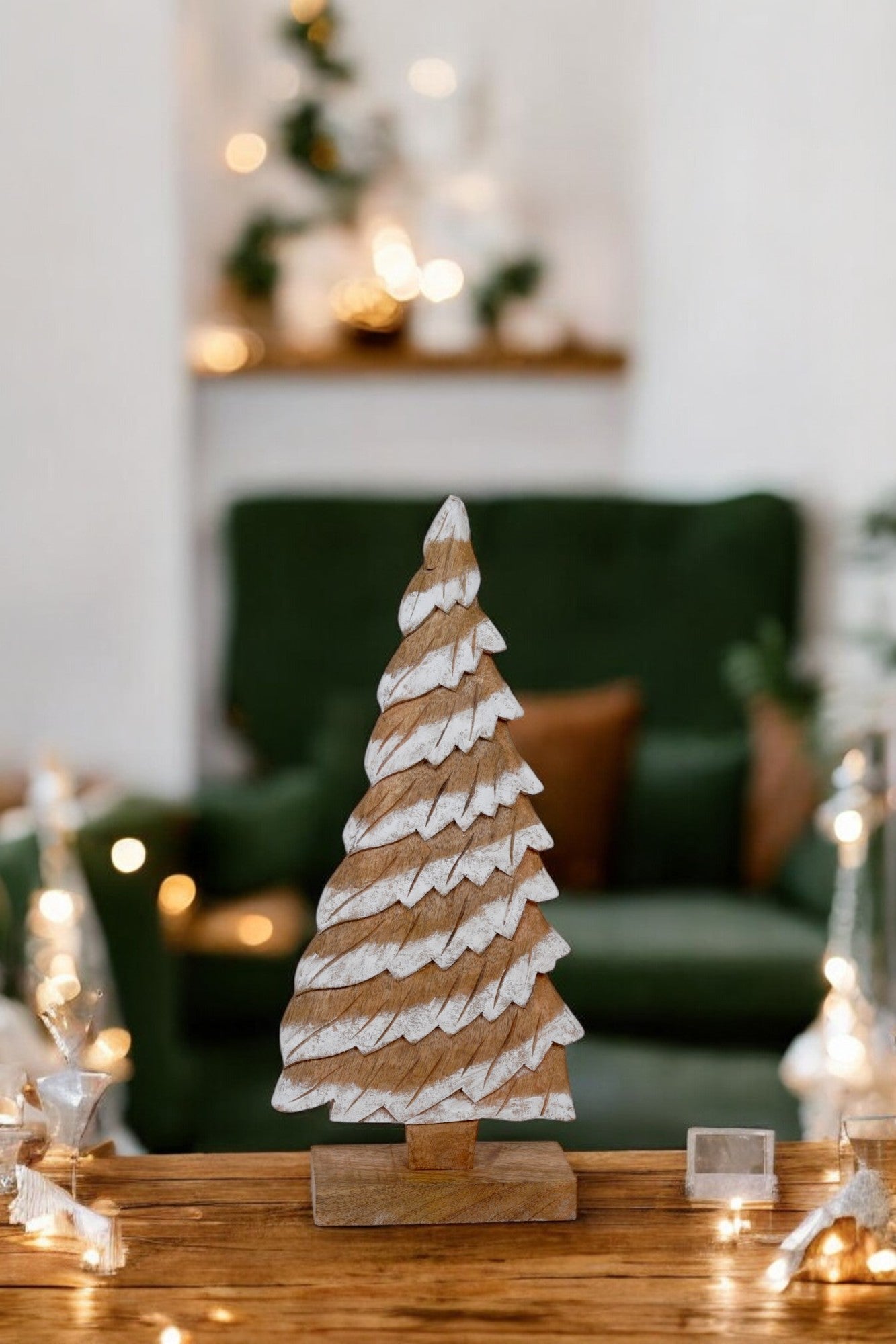 Snowy Wooden Christmas Tree Decoration