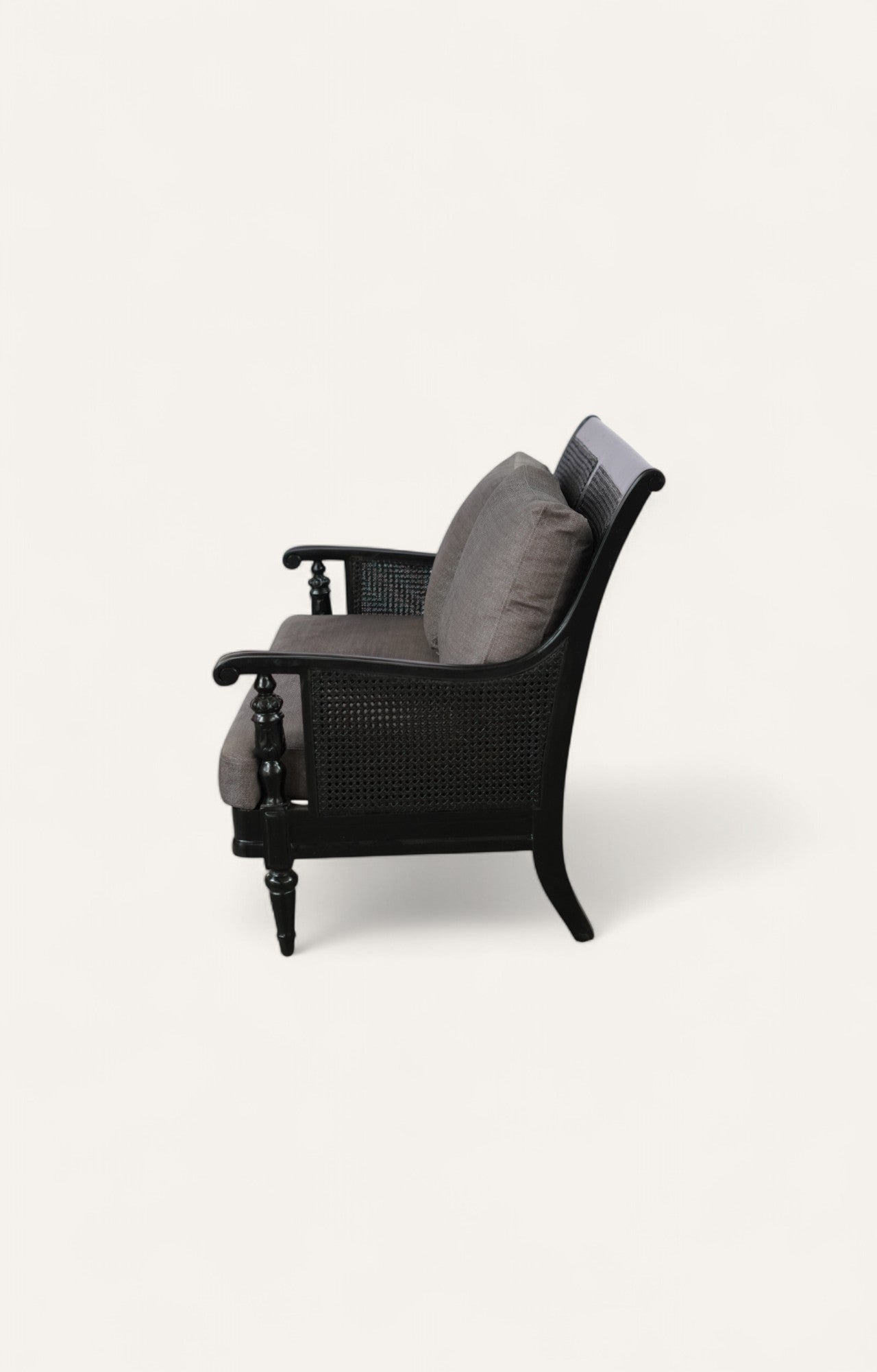 Colonial Settee Sofa with Charcoal Cushions