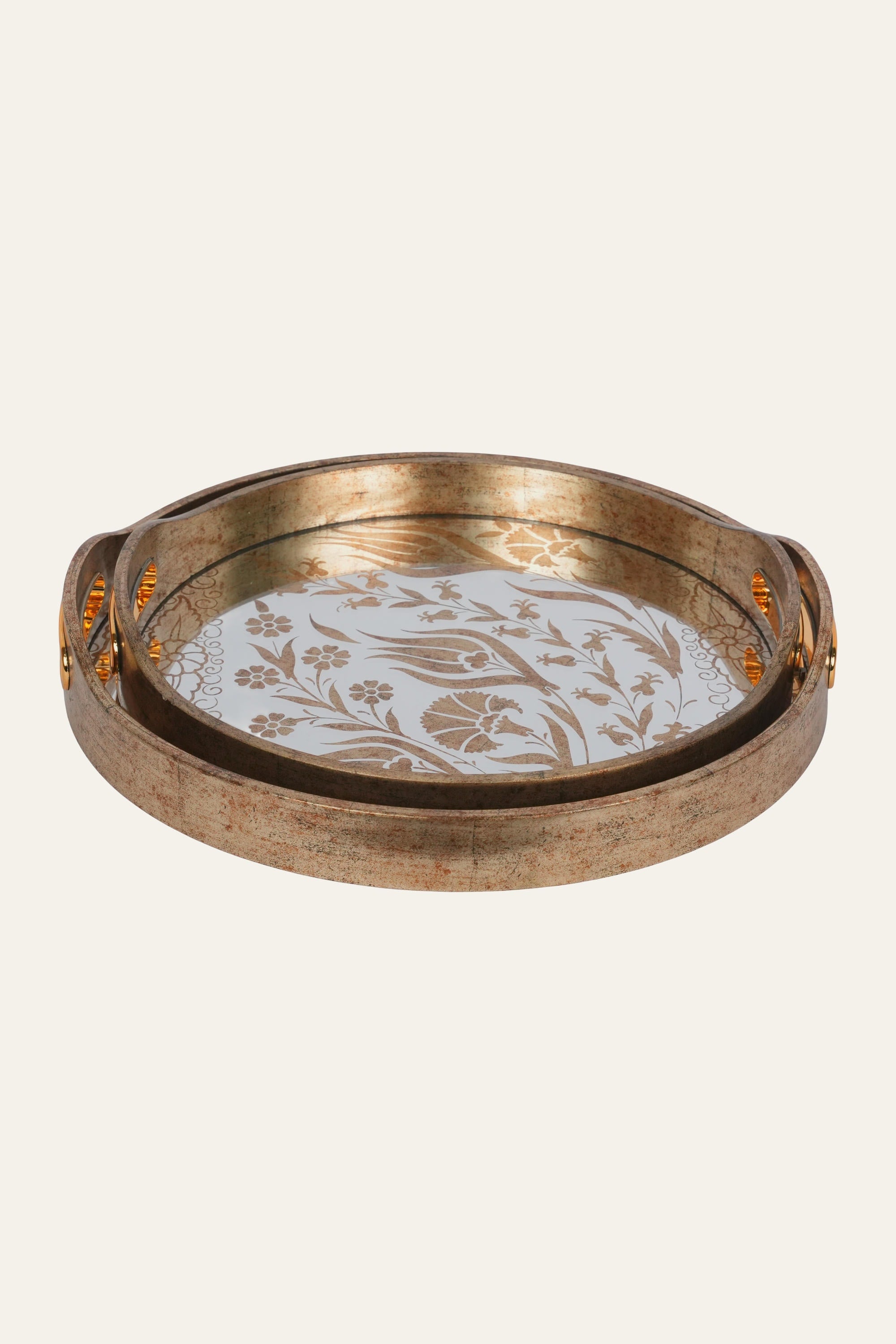 Round Glass Tray with Gold Floral Base - Small