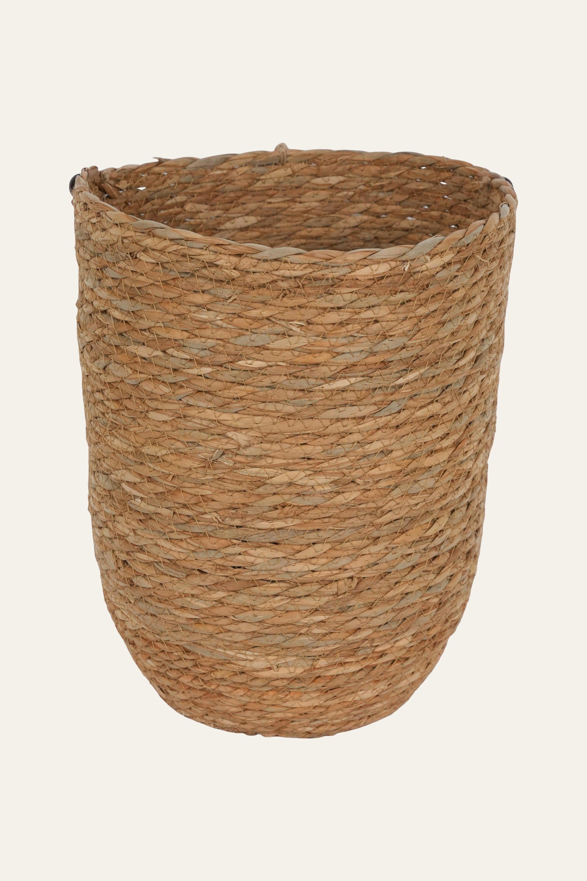Straw & Wooden Bead Woven Storage Basket - Small
