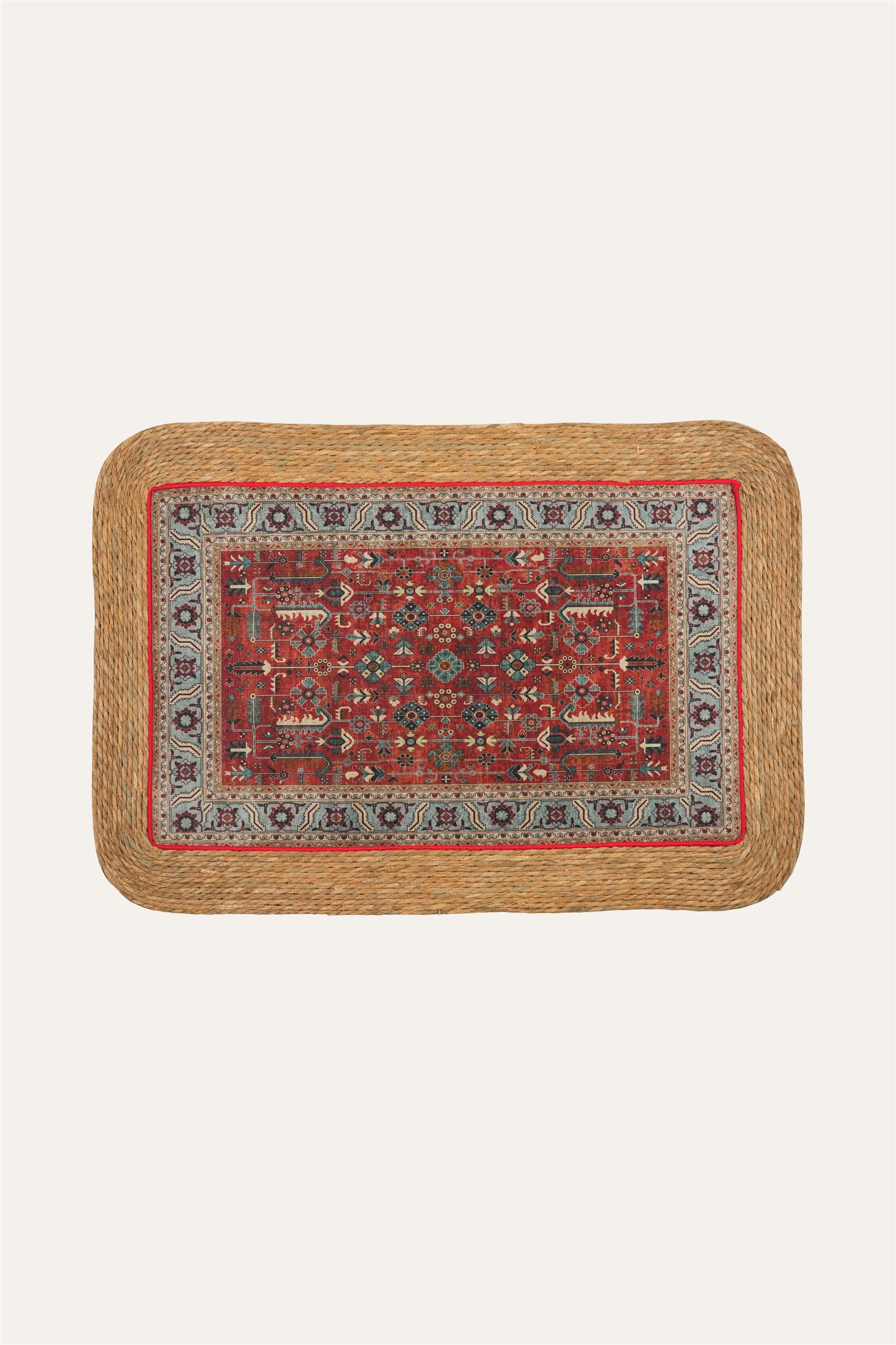 Handwoven Straw & Cotton Mat - Large