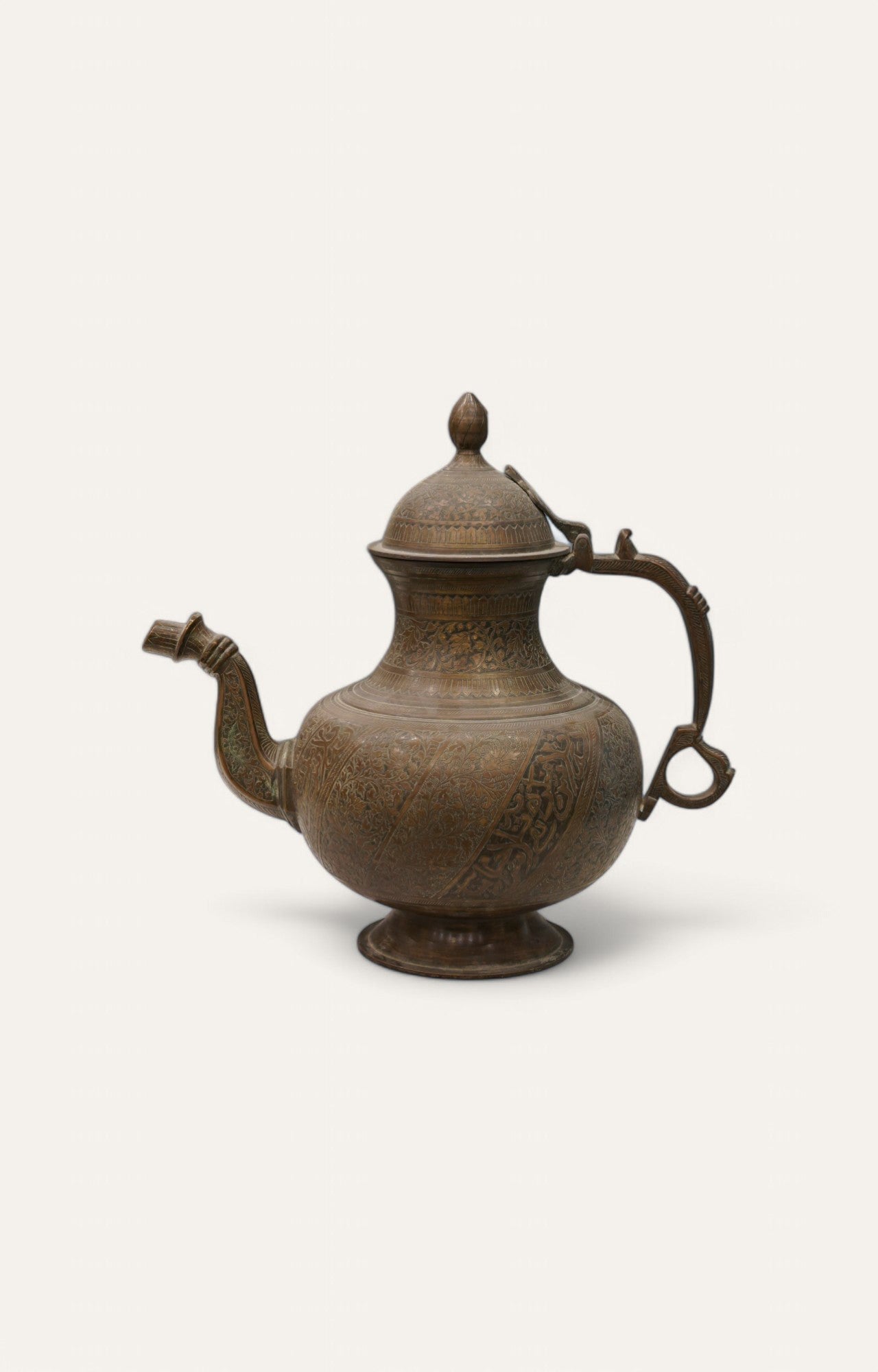 Antique Handcarved Brass Teapot with Arabic Calligraphy & Floral Motifs Antique Table Décor