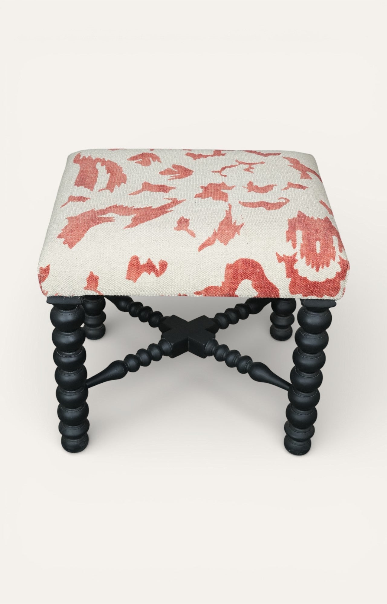 Upholstered Stool with Turned Black Legs