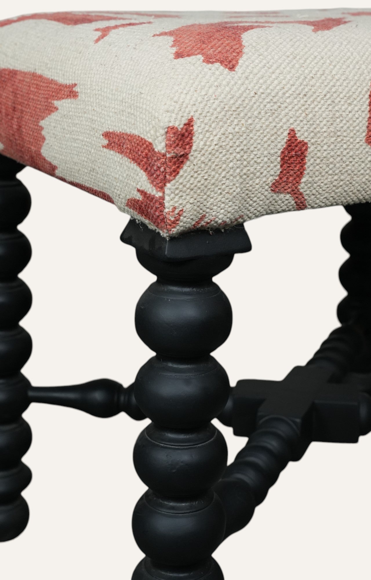 Upholstered Stool with Turned Black Legs