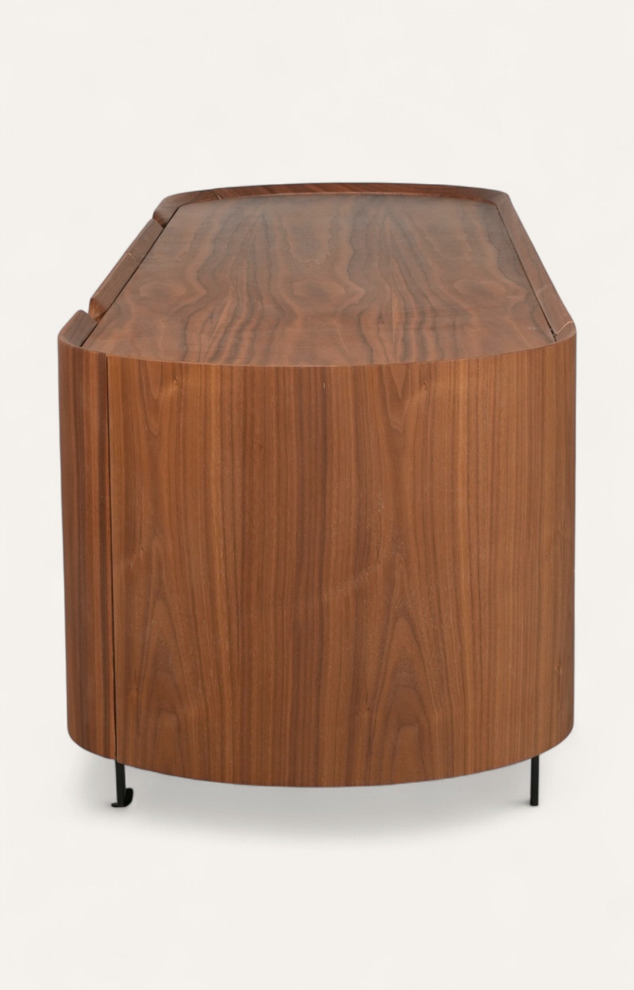Curved Walnut TV Cabinet with Storage for Modern Living Rooms