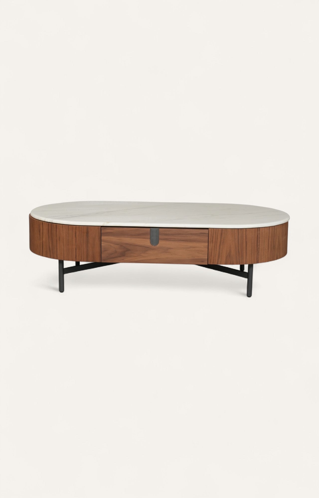 Modern Walnut TV Unit with Rounded Edges and Storage Cabinets