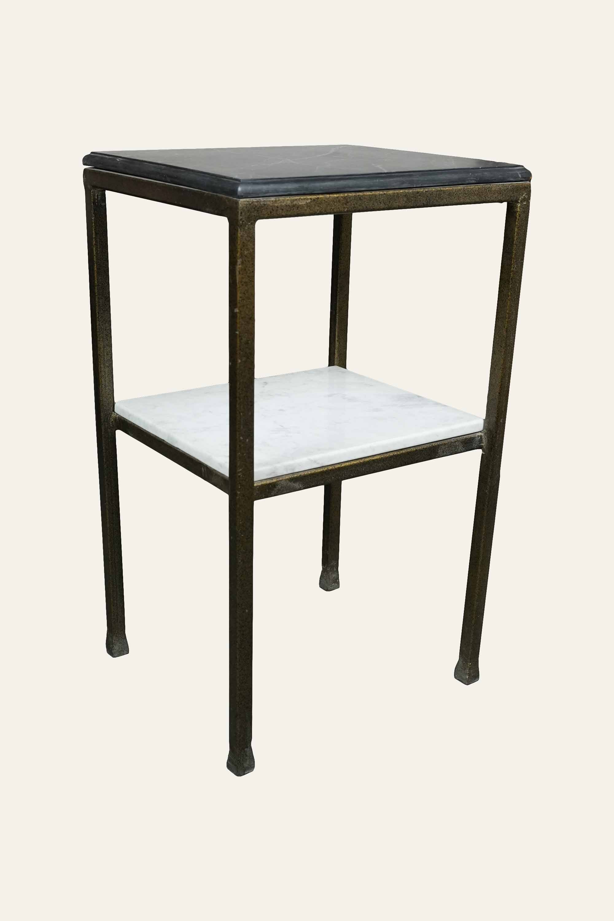 Two-Tier Marble Side Table with Metal Frame
