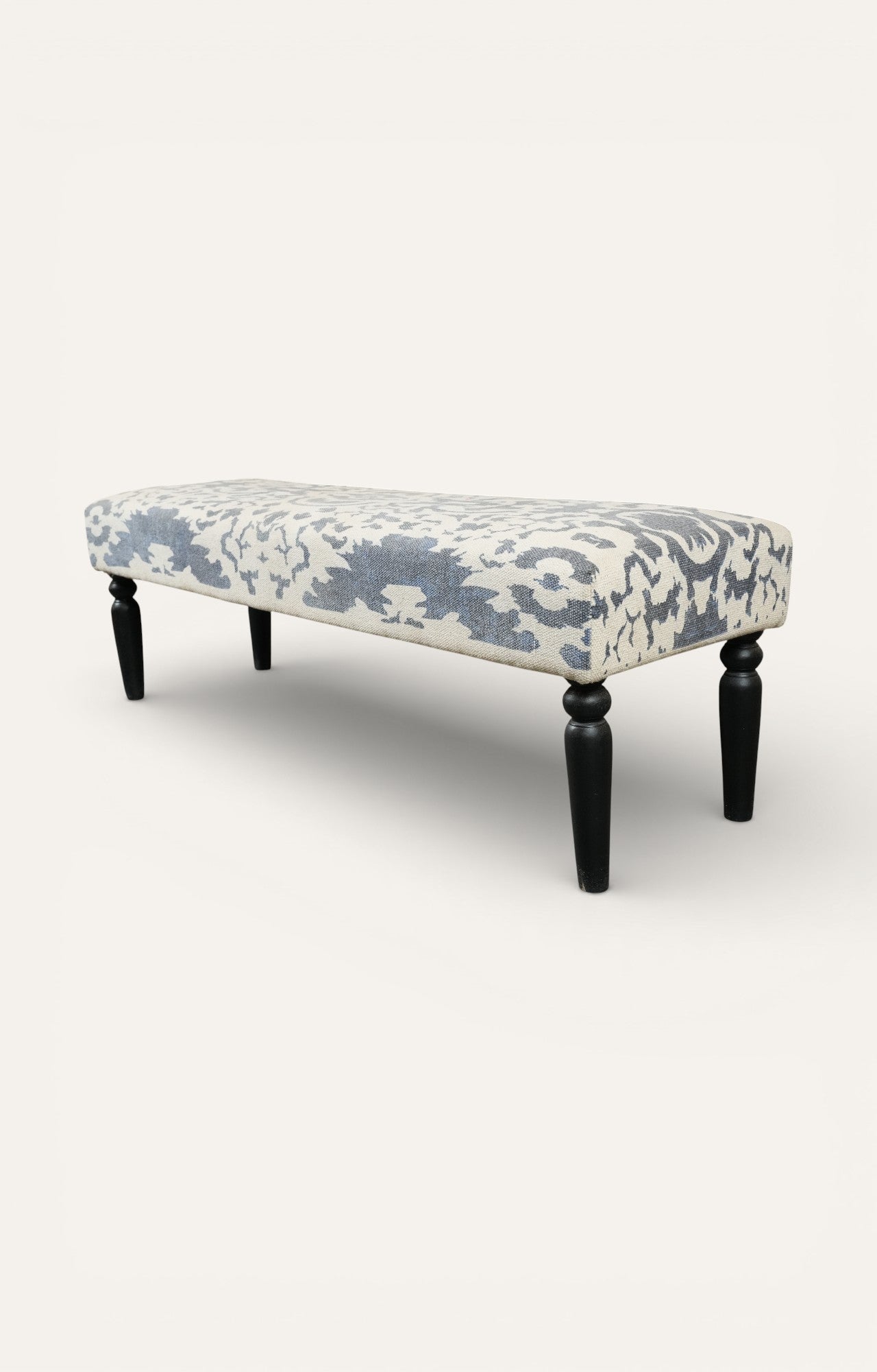 Upholstered Bench with Turned Black Legs