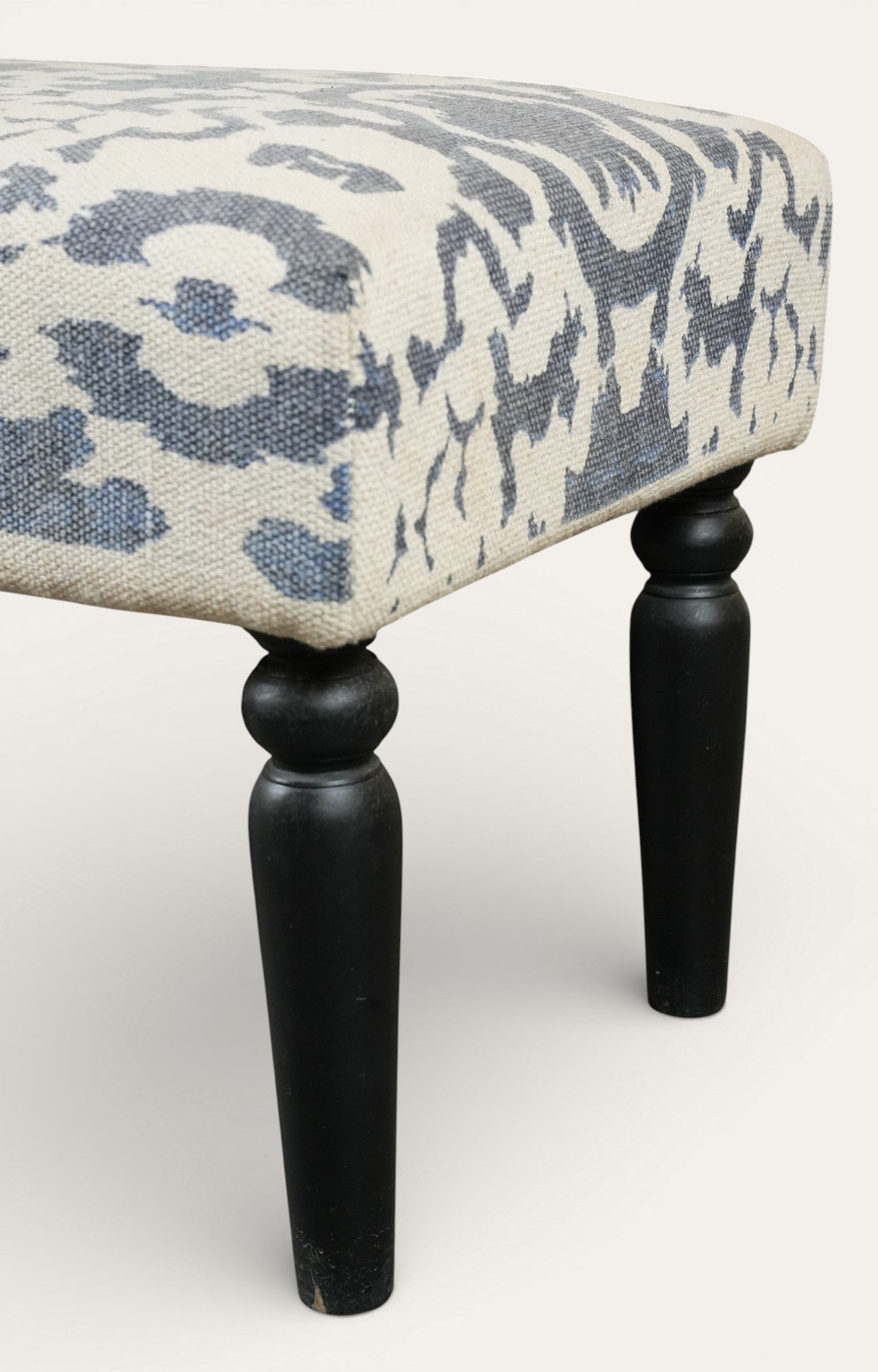 Upholstered Bench with Turned Black Legs