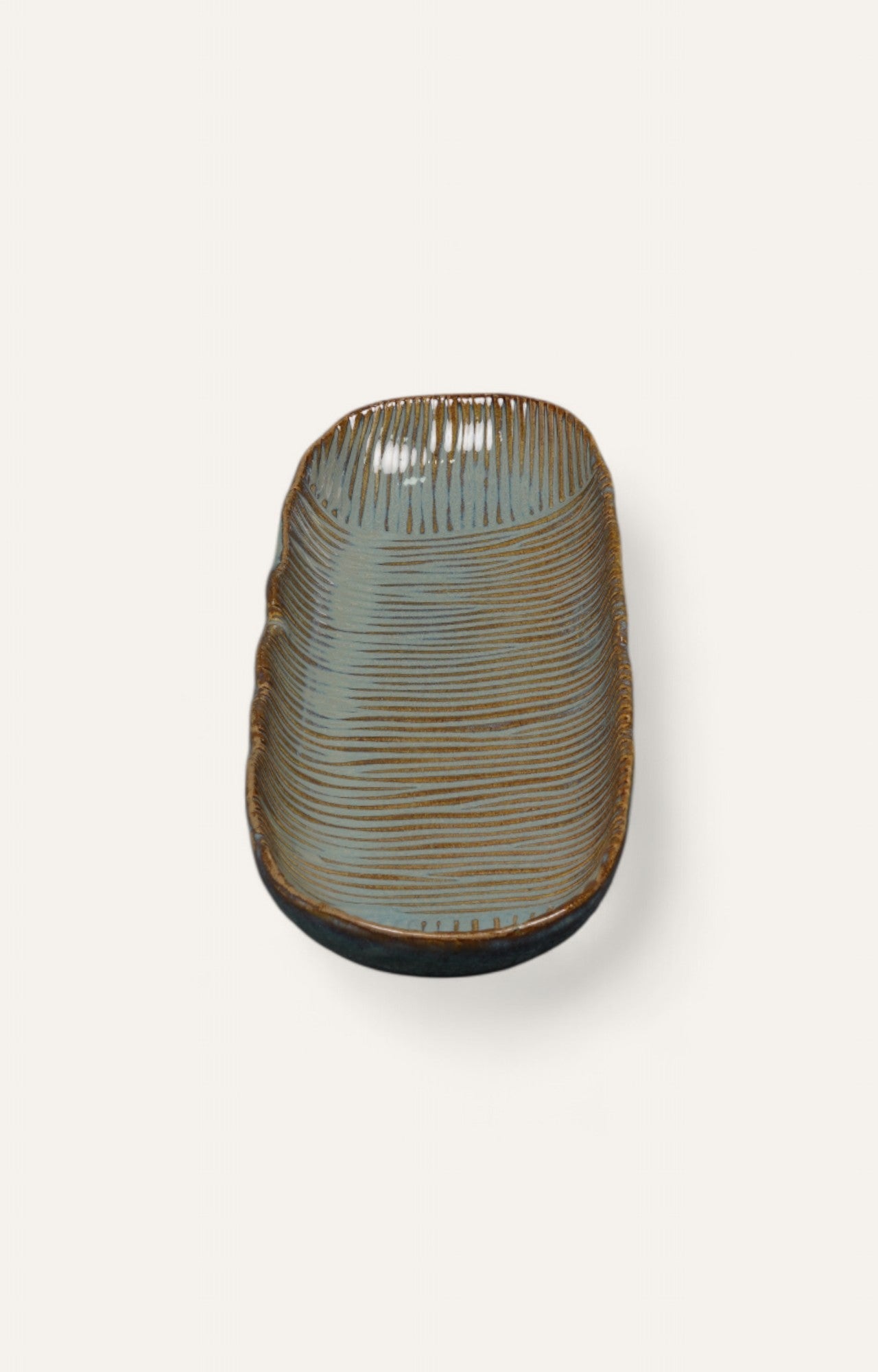 Hand-Glazed Ribbed Long Ceramic Platter