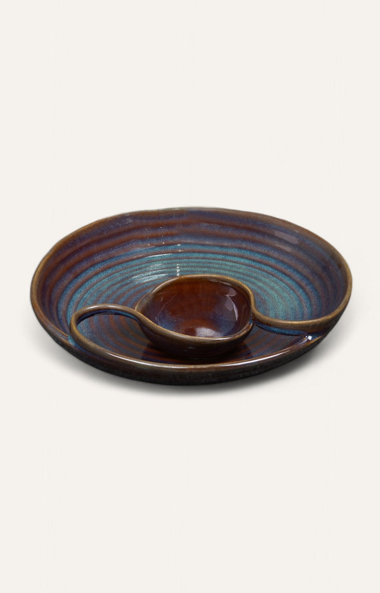 Dual-tone Spiral Glazed Ceramic Chip & Dip Set