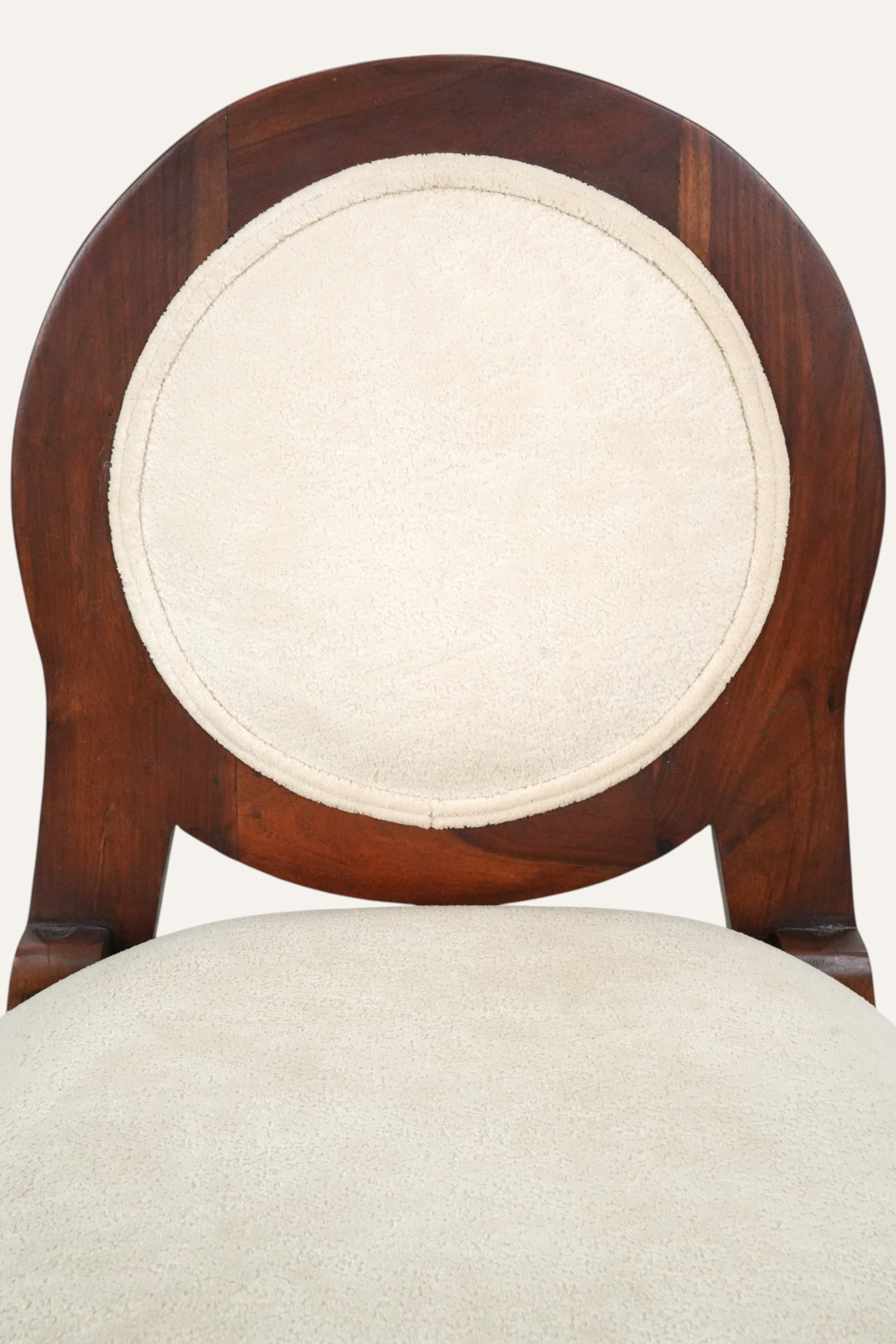 Round-Back Wooden Bar Chair with Cream Upholstery