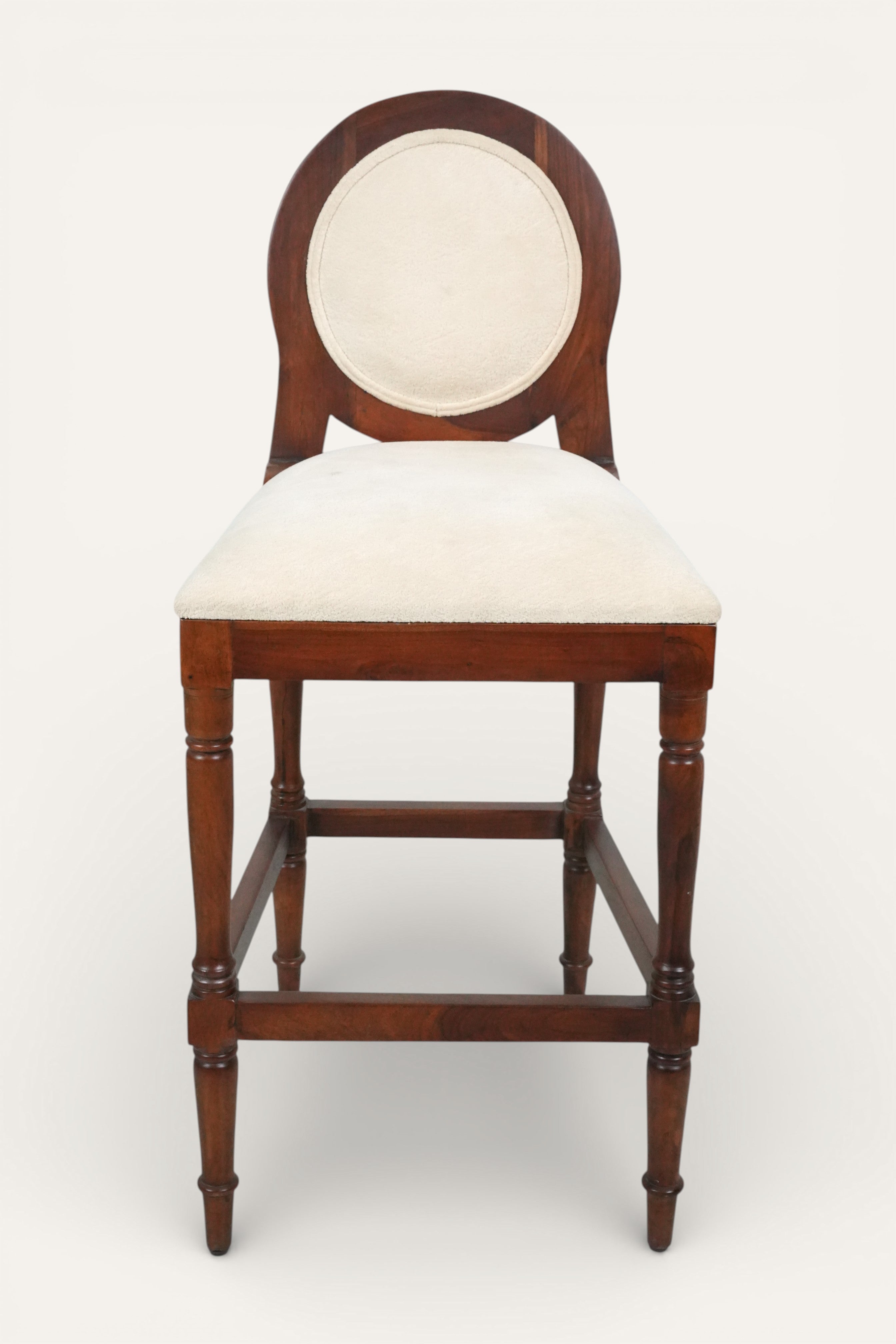 Round-Back Wooden Bar Chair with Cream Upholstery
