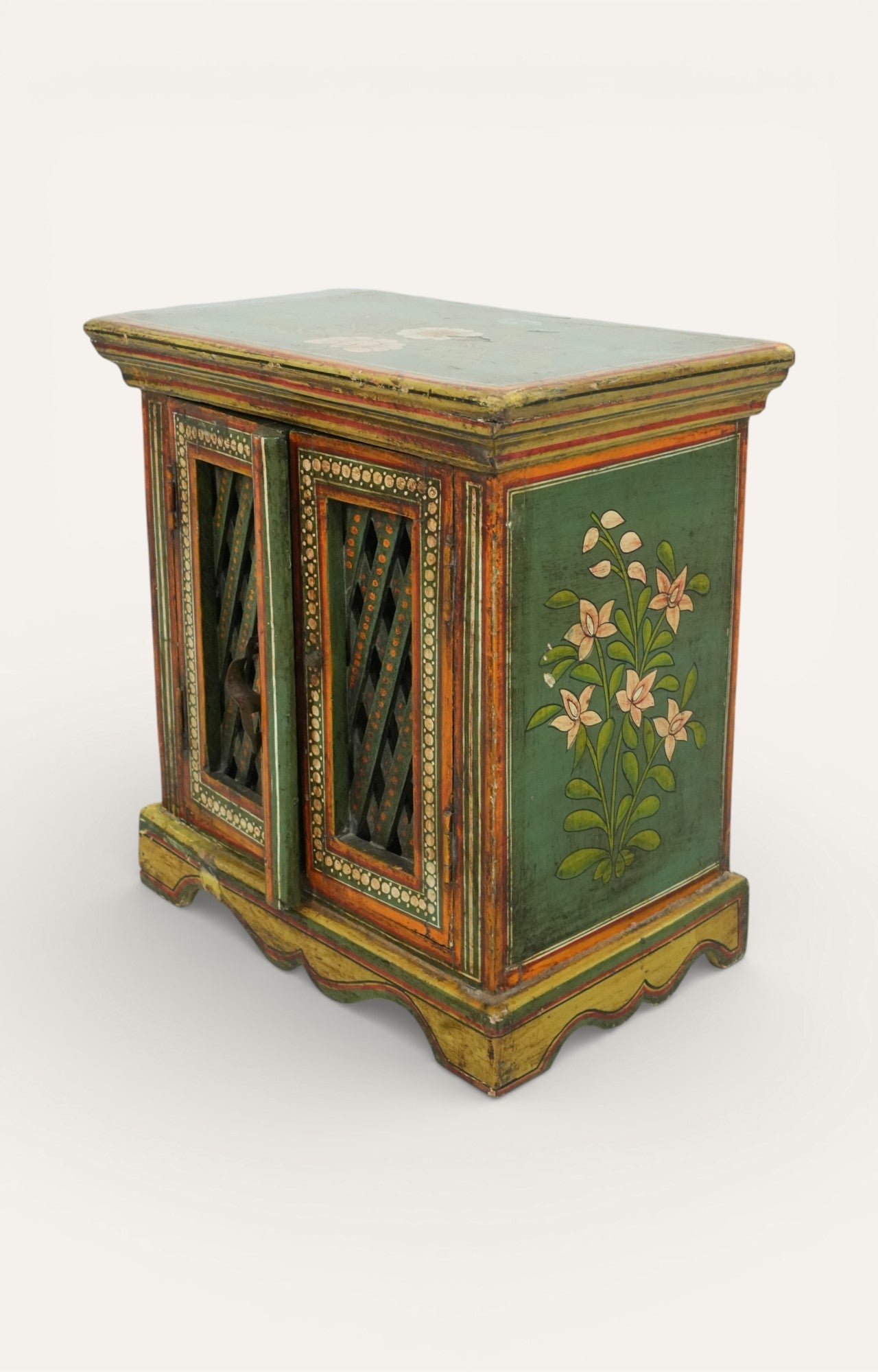 Title: Hand-Painted Vintage Wooden Side Cabinet