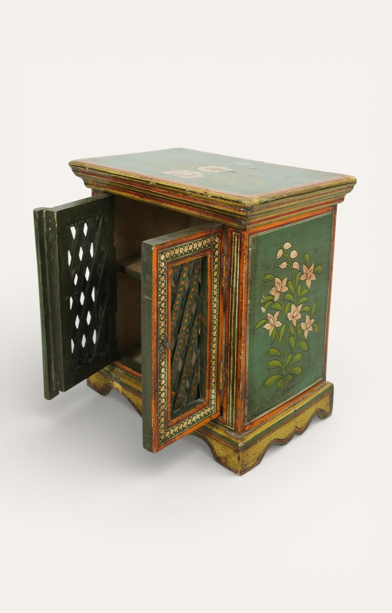 Title: Hand-Painted Vintage Wooden Side Cabinet