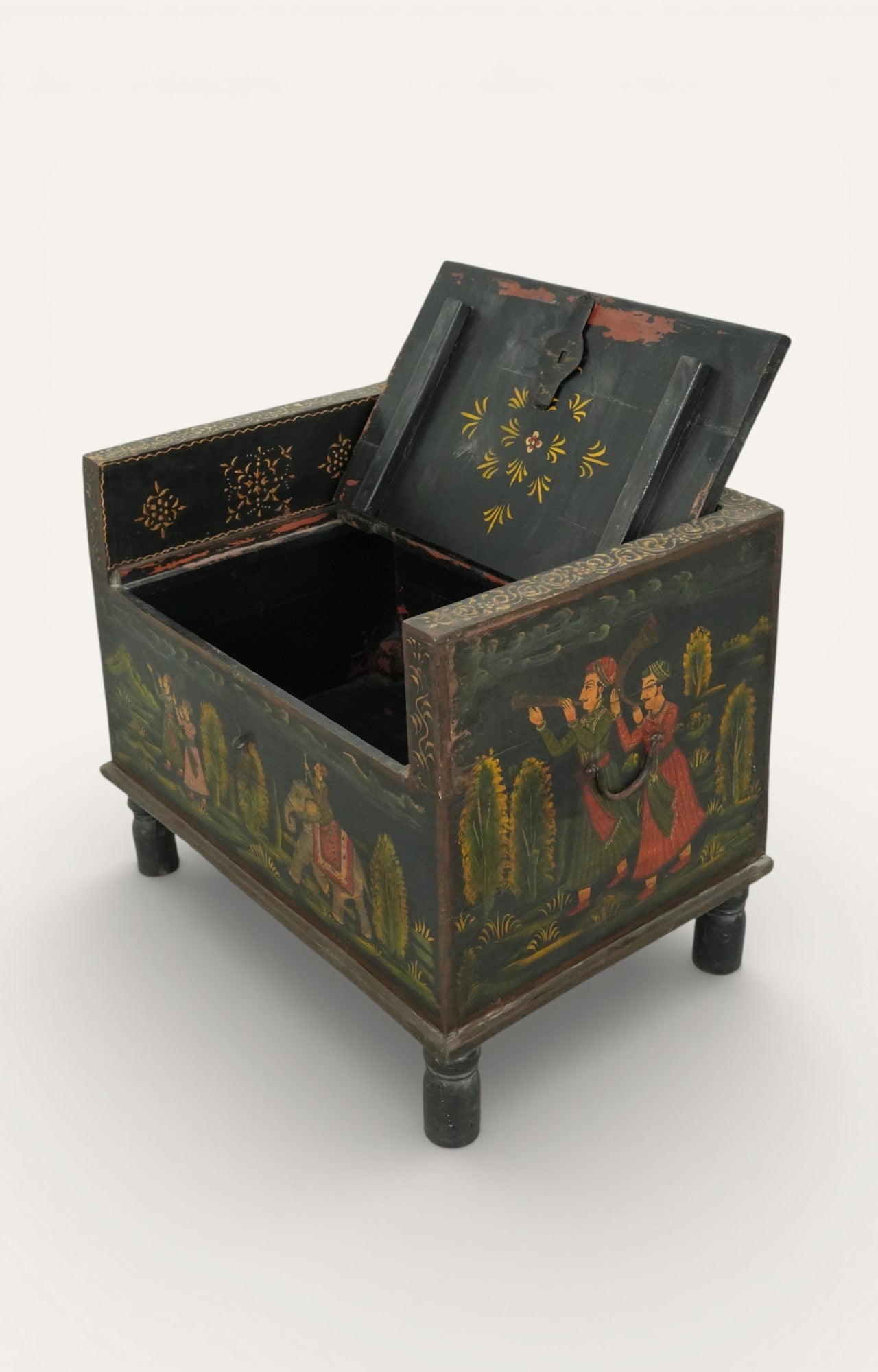 Hand-Painted Wooden Trunk with Royal Procession
