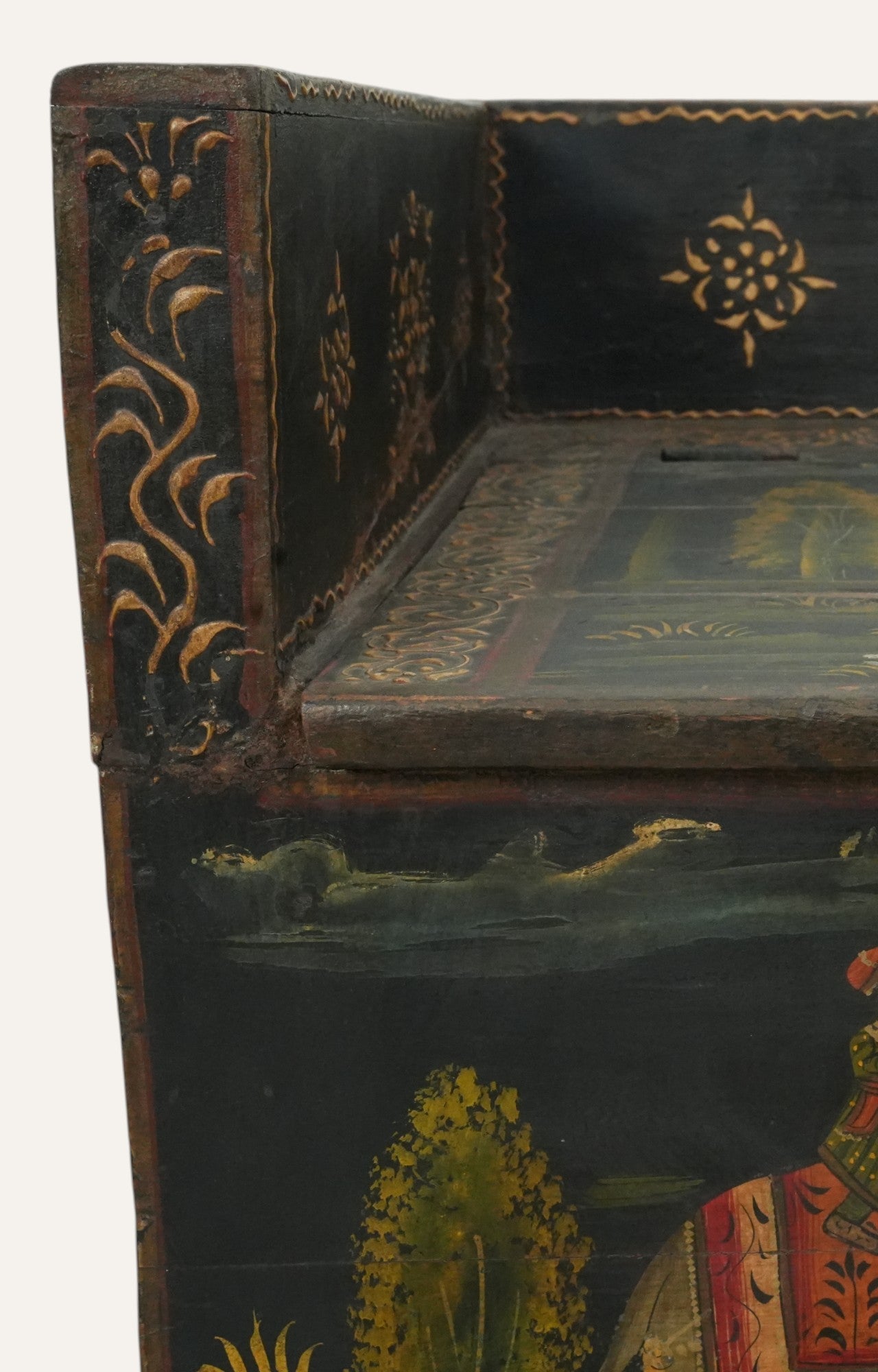 Hand-Painted Wooden Trunk with Royal Procession