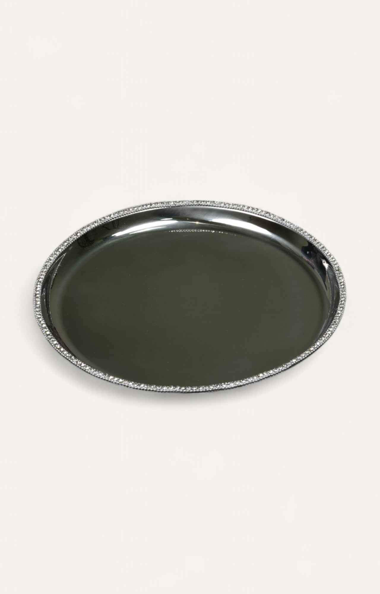 Crystal-Studded Round Metal Serving Plate