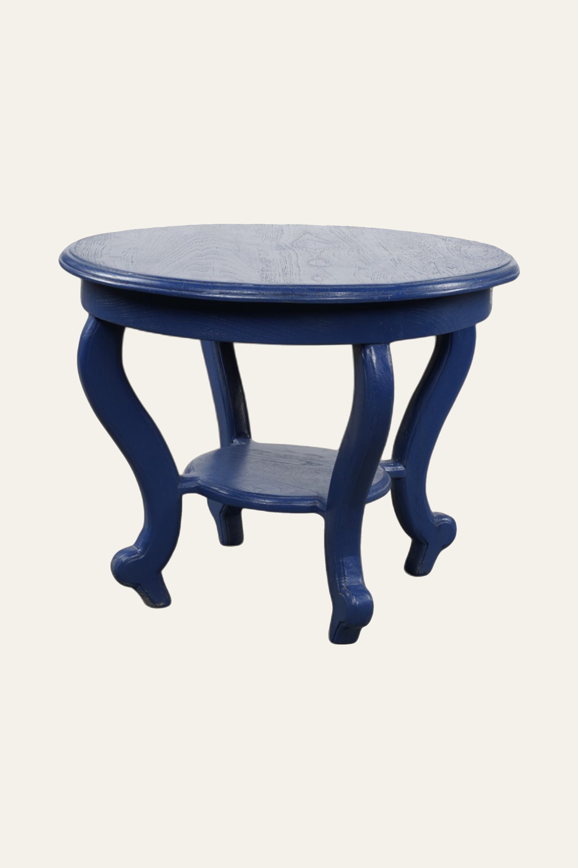Royal Blue Round Side Table with Shelf and Curved Base