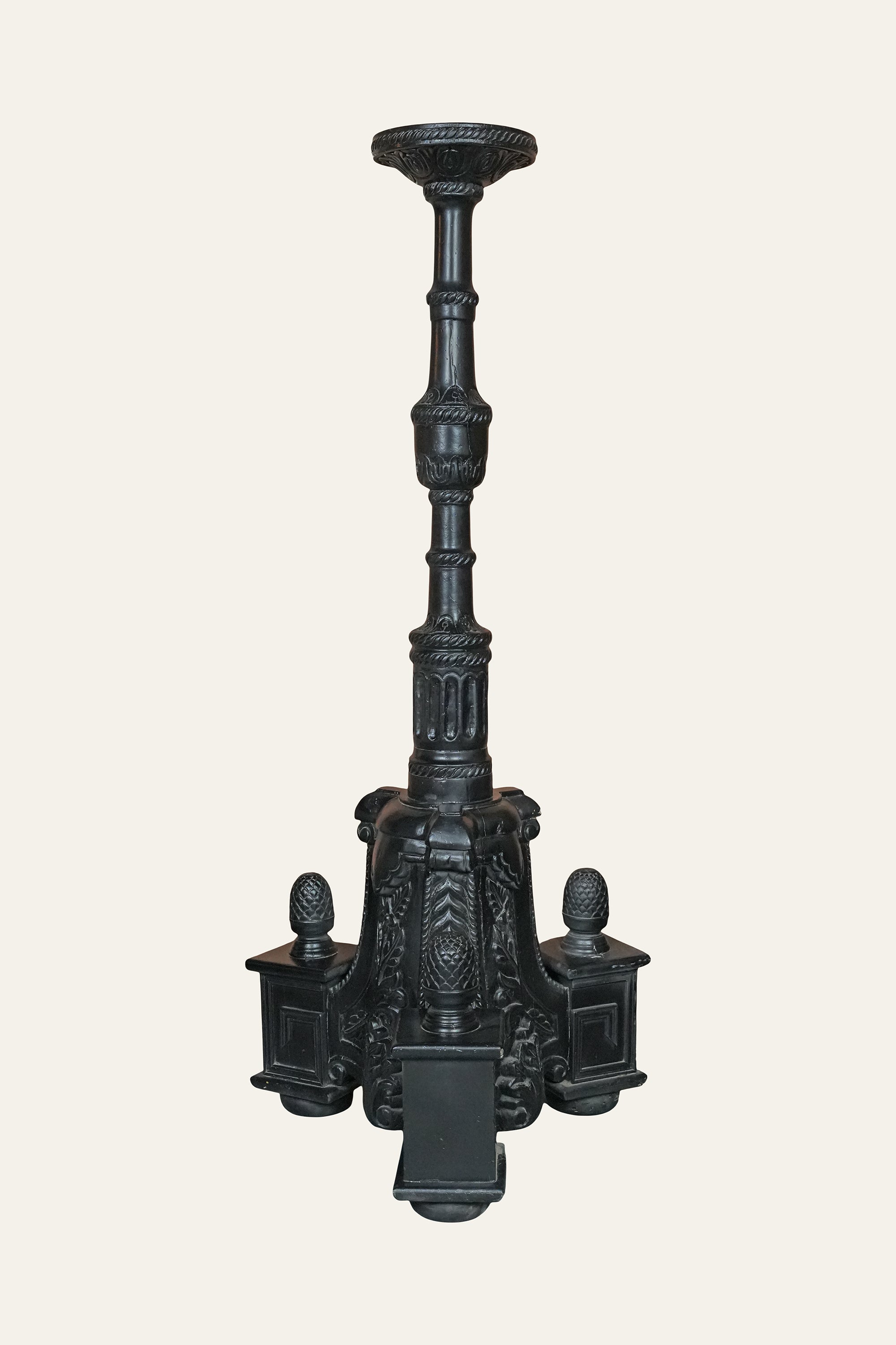 Tall Black Carved Wooden Candle Stand for Living Room Corners