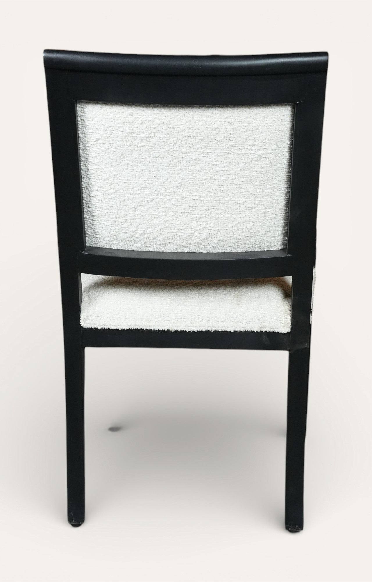 Vintage Black Wood Bergère Armchair with White Bouclé Upholstery