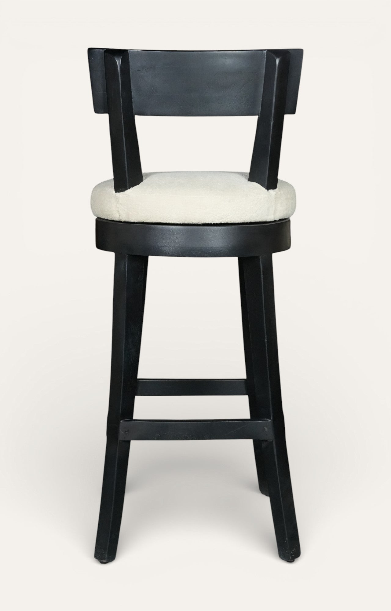 Swivel Black Wood Bar Stool with White Bouclé Seat