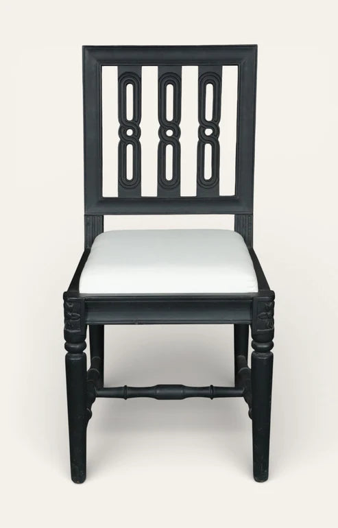 Carved Black Ebony Lattice-Back Dining Chair
