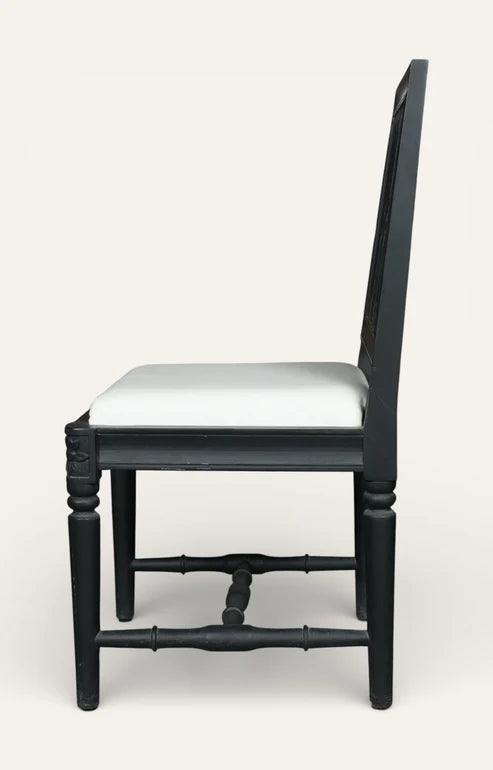 Carved Black Ebony Lattice-Back Dining Chair
