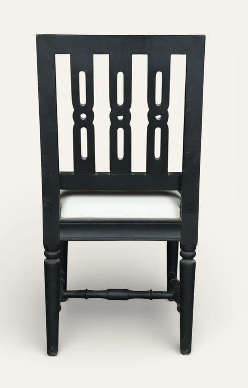 Carved Black Ebony Lattice-Back Dining Chair