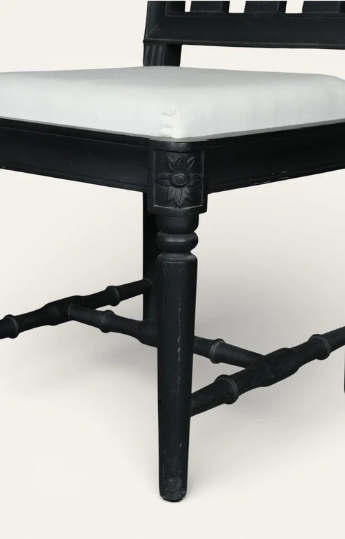 Carved Black Ebony Lattice-Back Dining Chair